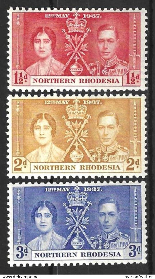 NORTHERN RHODESIA...KING GEORGE VI..(1936-52..).....OMNIBUS.....CORONATION SET OF 3..........MH... - Rodesia Del Norte (...-1963)