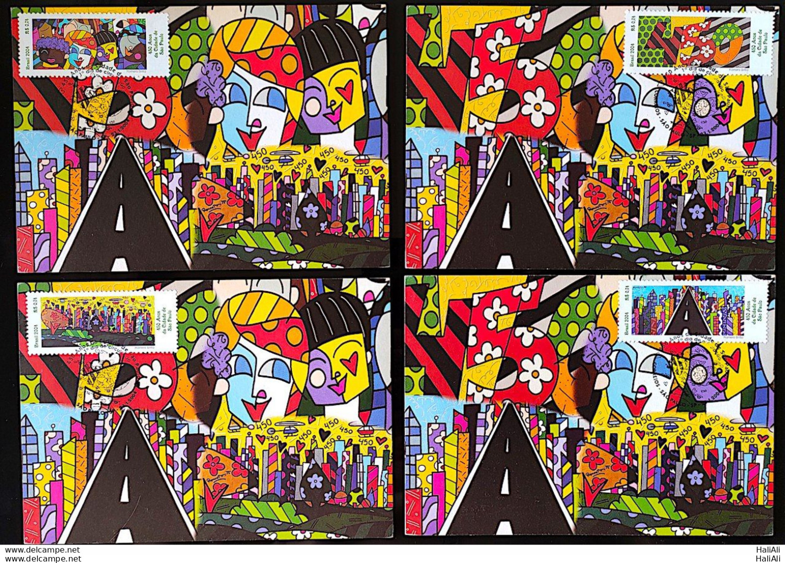 Brazil Maximum Card 2004 450 Years Of Sao Paulo Romero Britto Art Postcard CBC SP - Andere & Zonder Classificatie