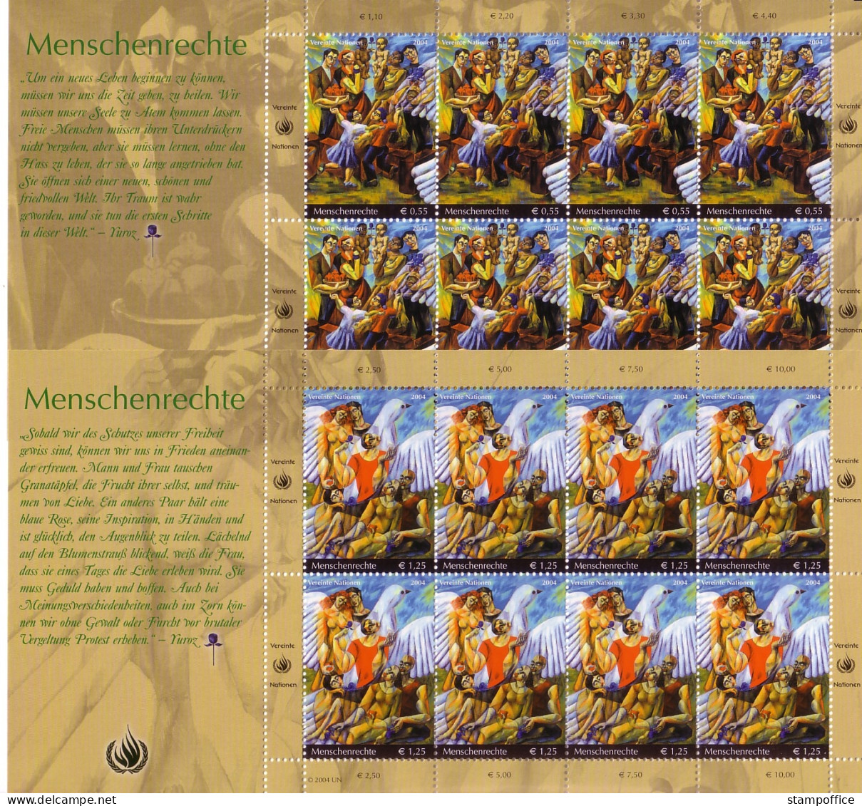 UNO WIEN MI-NR. 430-431 POSTFRISCH(MINT) KLEINBOGENSATZ MENSCHNERECHTE 2004 - Blocks & Kleinbögen