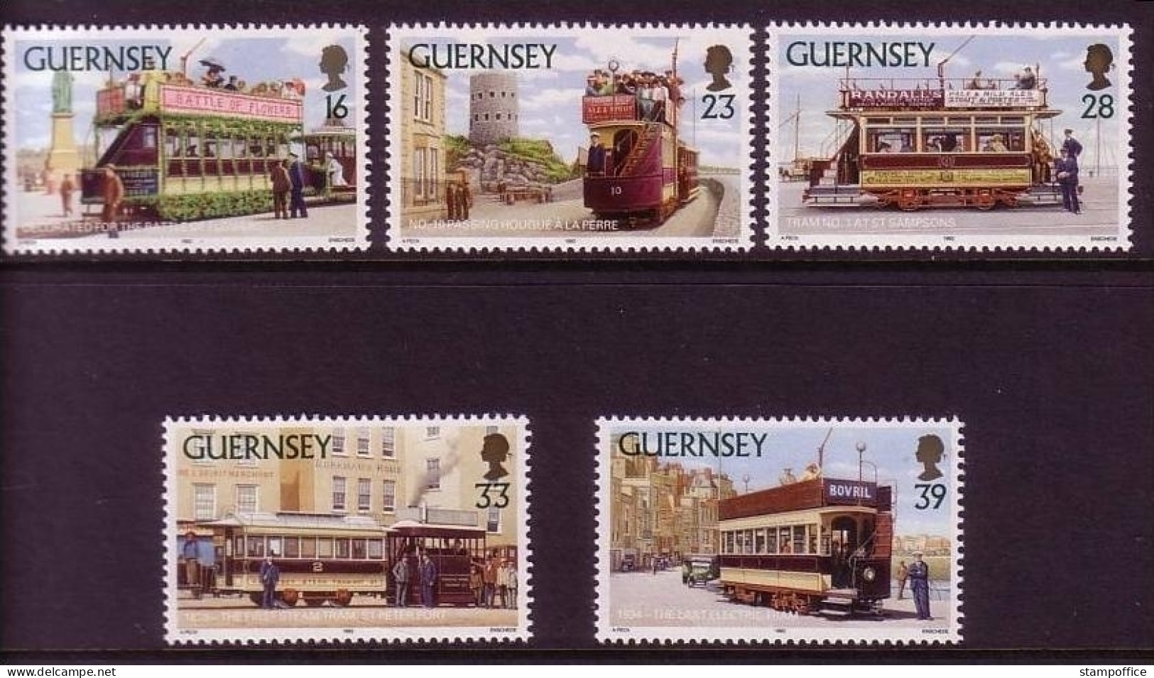 GUERNSEY MI-NR. 573-577 POSTFRISCH(MINT) STRASSENBAHNEN 1992 - Tramways