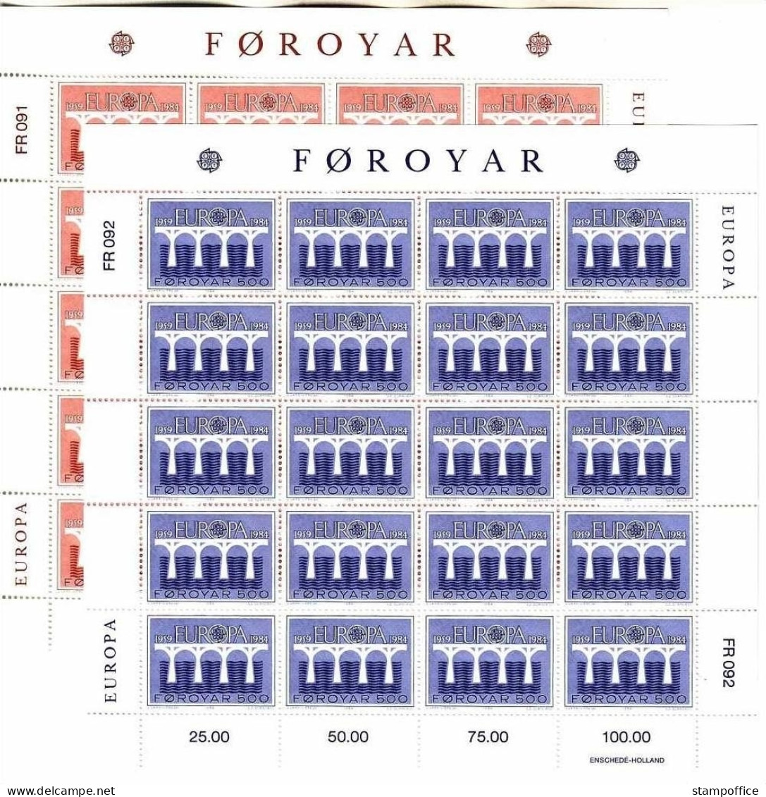 FÄRÖER MI-NR. 97-98 KLEINBOGENSATZ POSTFRISCH(MINT) EUROPA 1984 - BRÜCKE - 1984