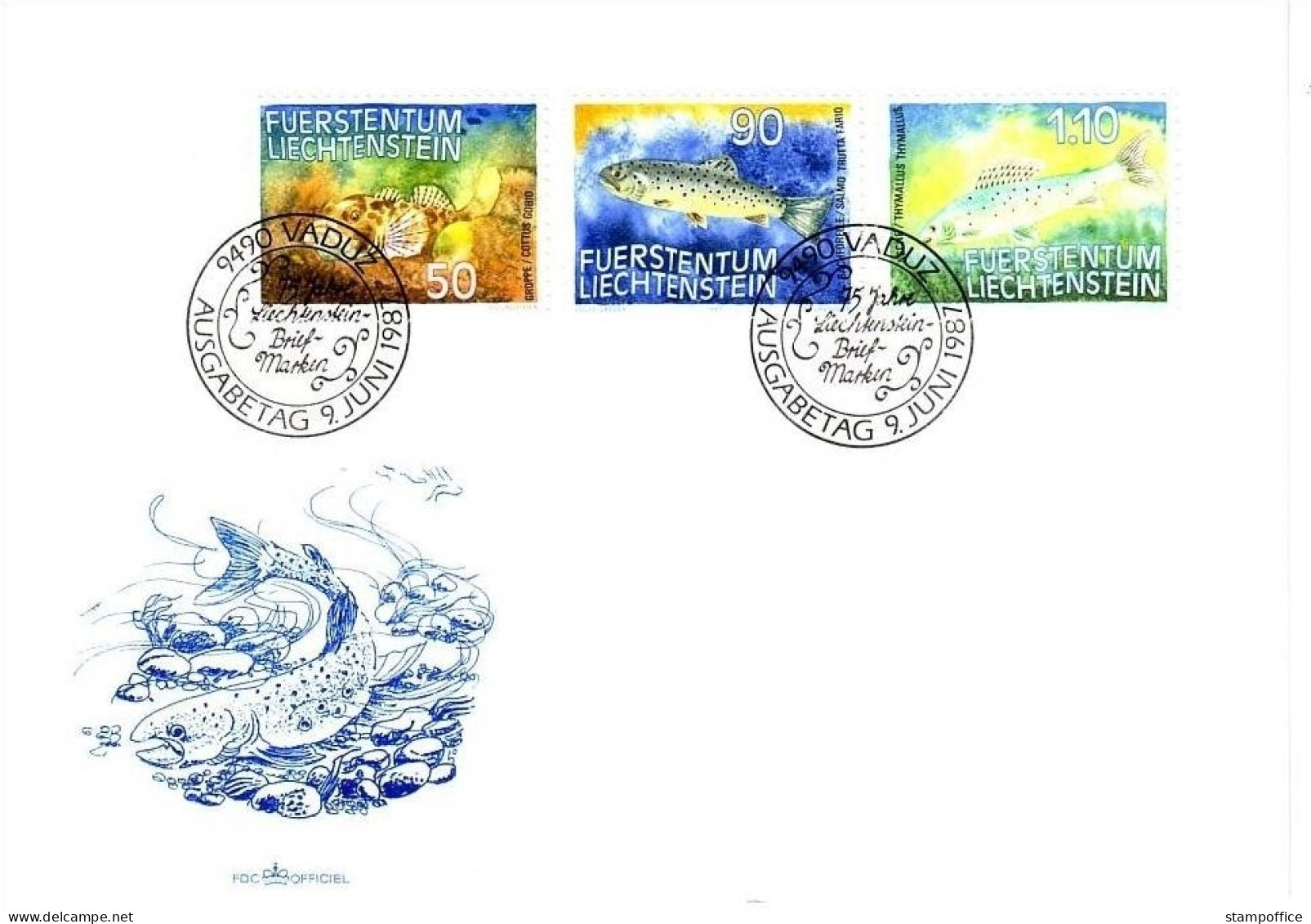 LIECHTENSTEIN MI-NR. 922-924 FDC FISCHE GROPPE FORELLE - FDC