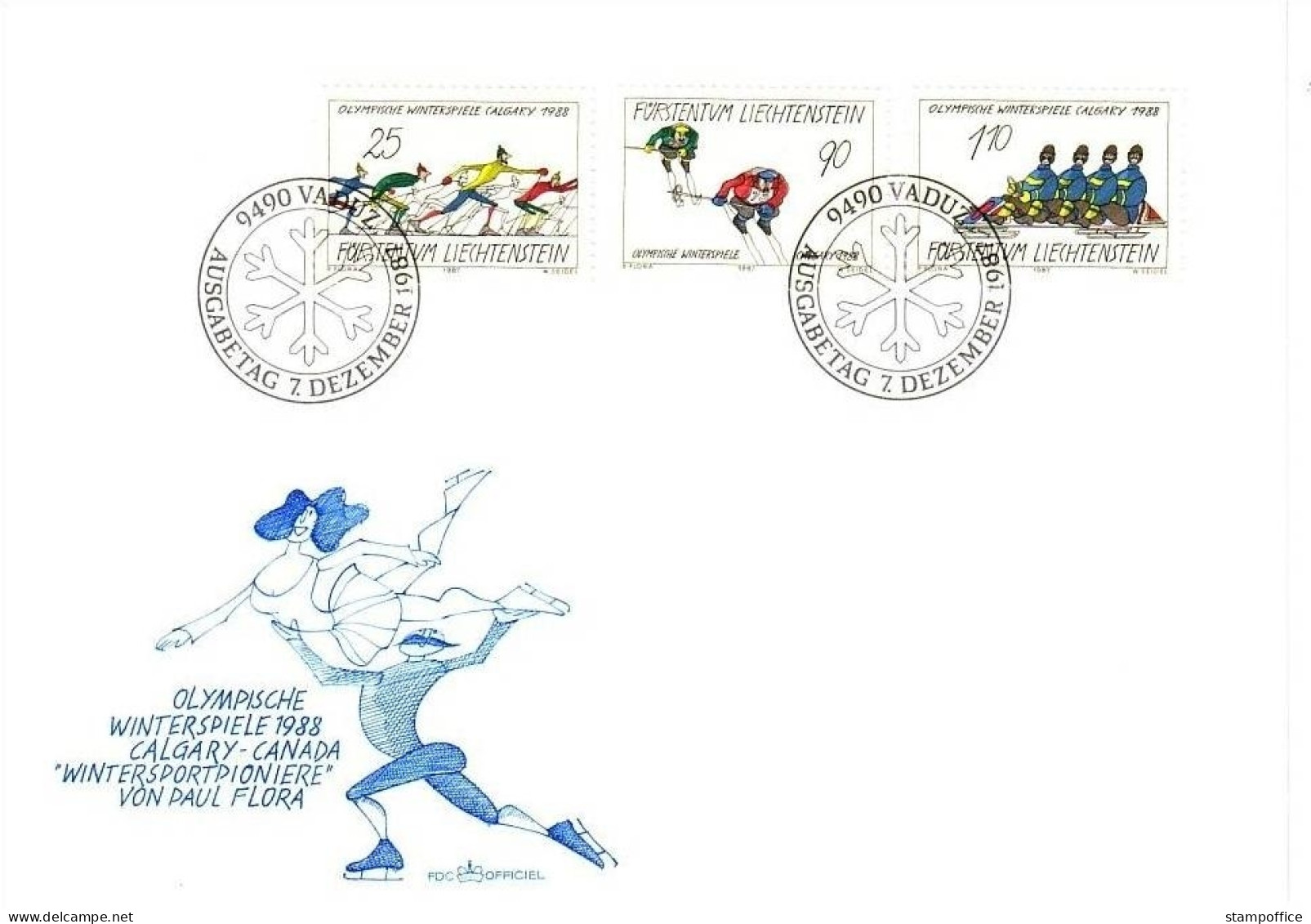 LIECHTENSTEIN MI-NR. 934-936 FDC OLYMPISCHE WINTERSPIELE CALGARY 1988 - FDC