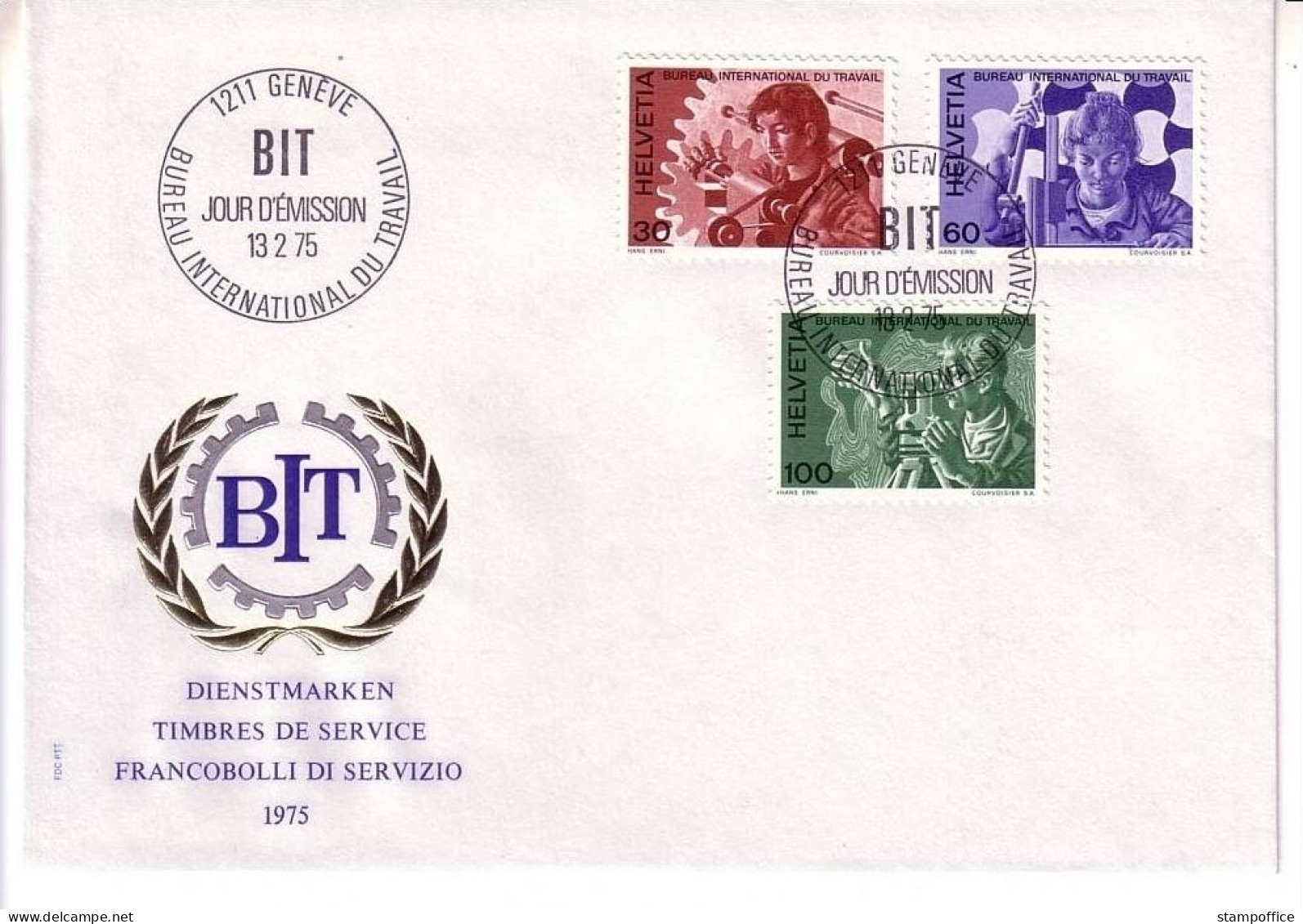 SCHWEIZ BIT MI-NR. 105-107 FDC MENSCH UND ARBEIT (I) 1975 - OIT