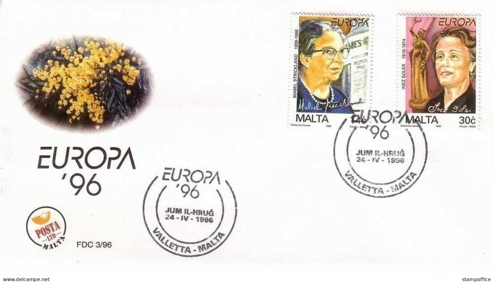 MALTA MI-NR. 983-984 FDC EUROPA 1996 BERUEHMTE FRAUEN - 1996