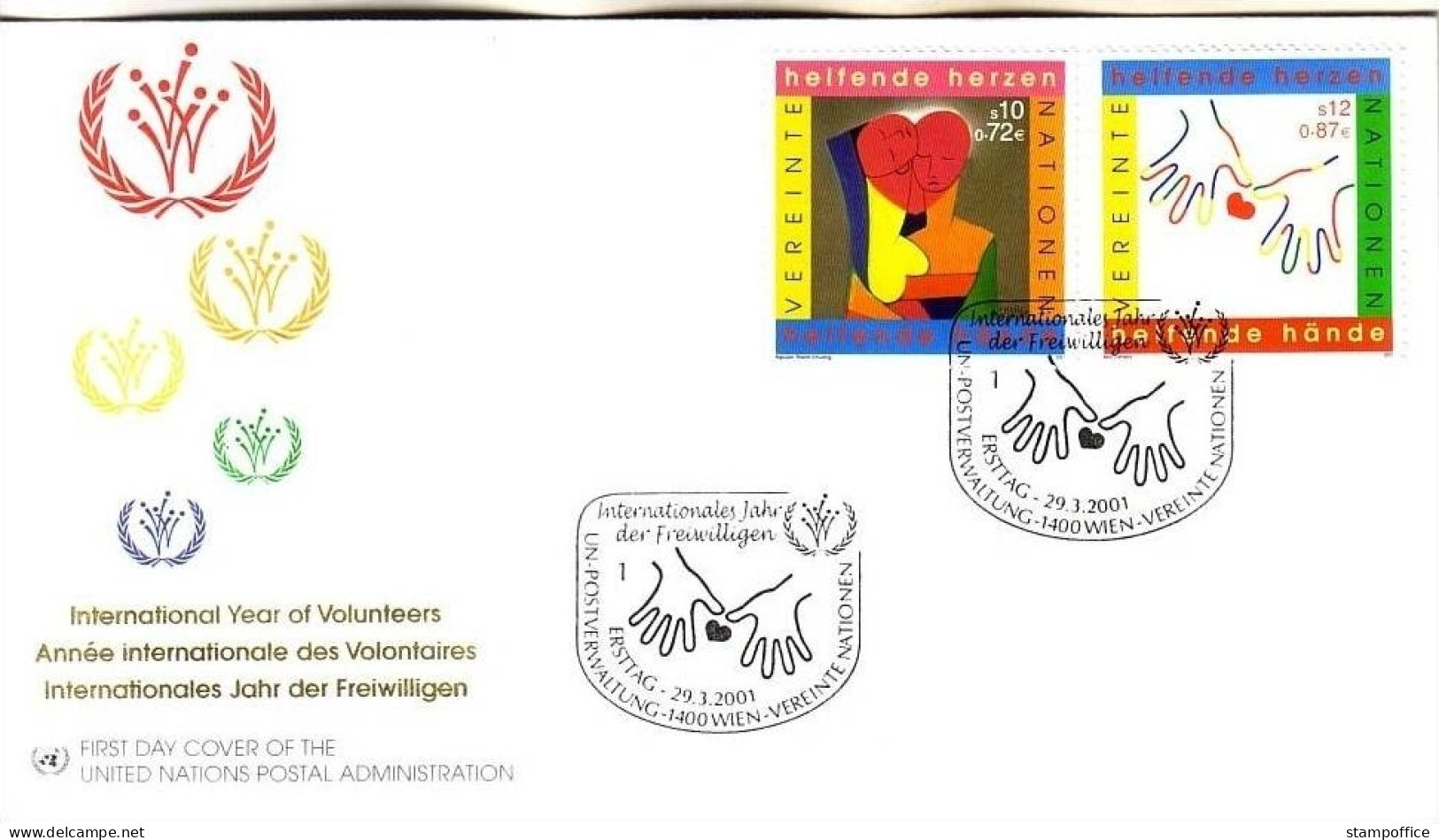 UNO WIEN MI-NR 331-332 FDC INTERNATIONALES JAHR DER FREIWILLIGEN 2001 GEMÄLDE - FDC