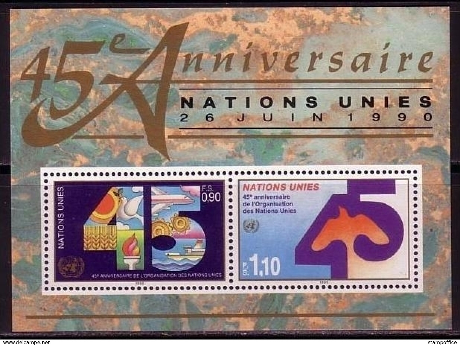 10 X UNO GENF BLOCK 6 POSTFRISCH(MINT) 45 KJAHRE UNO FRIEDENSTAUBE - 45 JAHRE UNO - Blocs-feuillets