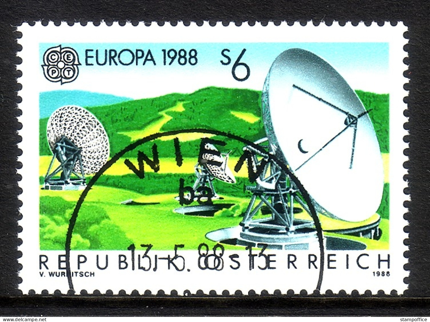 ÖSTERREICH MI-NR. 1922 GESTEMPELT(USED) EUROPA 1988 ERDFUNKSTELLE TRANSPORT- Und KOMMUNIKATIONSMITTEL - 1988