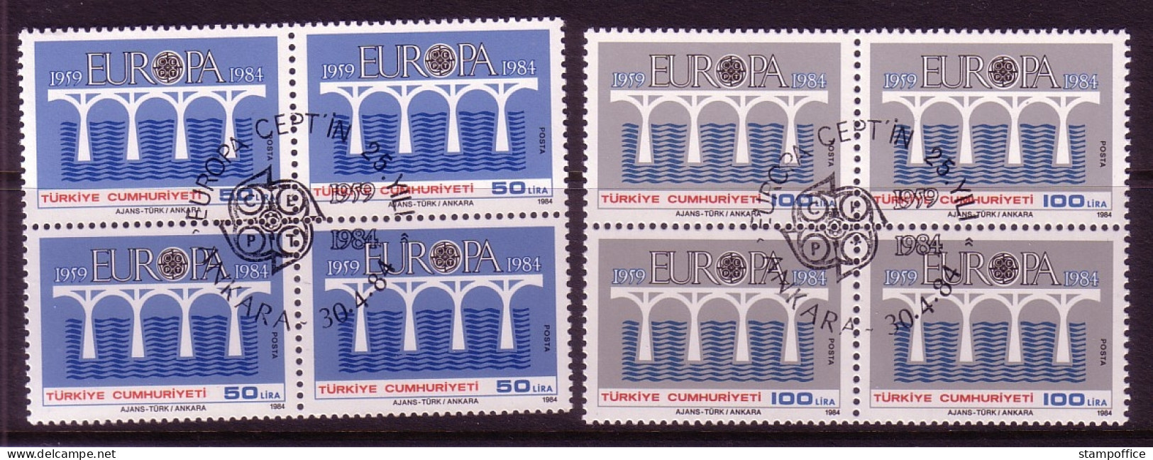 TÜRKEI MI-NR. 2667-2668 GESTEMPELT(USED) 4er BLOCK EUROPA 1984 BRÜCKE - 1984