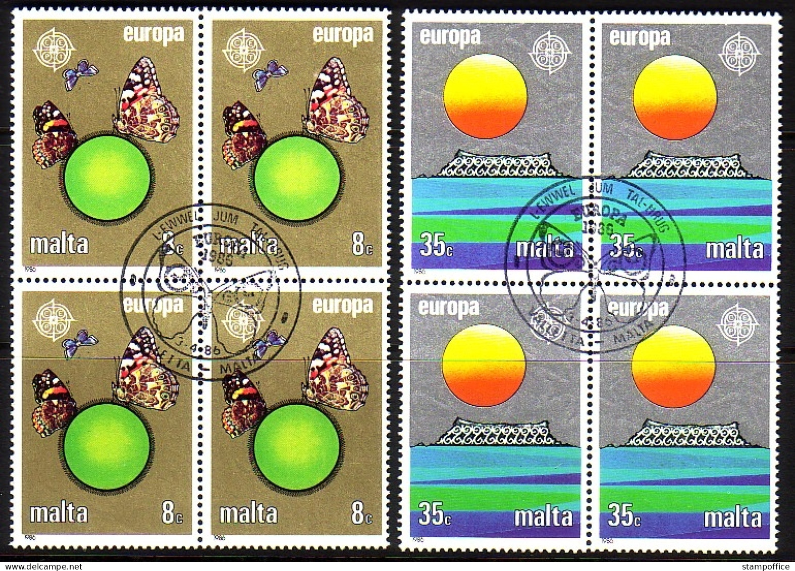 MALTA MI-NR. 746-747 GESTEMPELT(USED) 4er BLOCK EUROPA 1986 NATUR- Und UMWELTSCHUTZ SCHMETTERLINGE - 1986