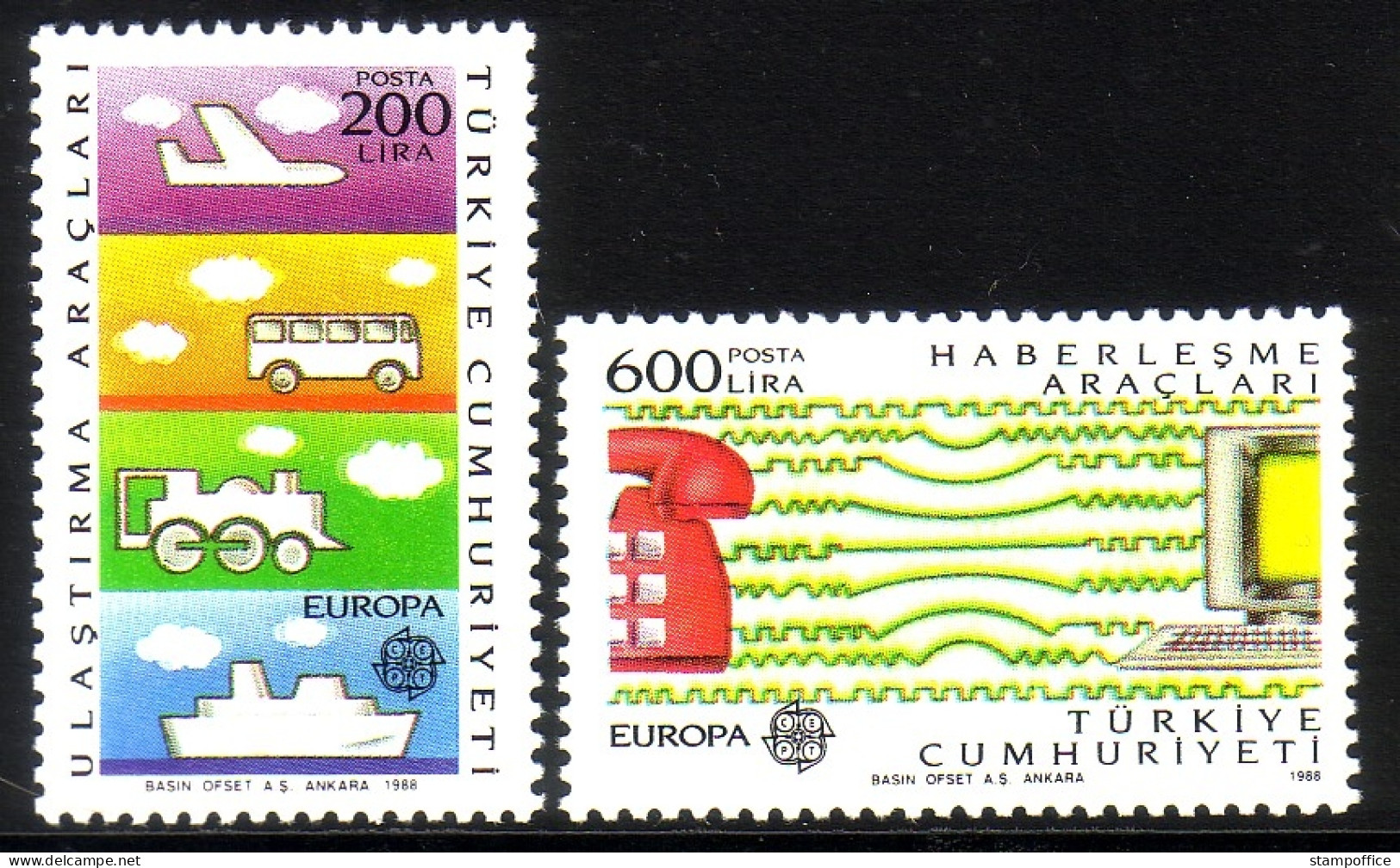 TÜRKEI MI-NR. 2808-2809 POSTFRISCH EUROPA 1988 TRANSPORTMITTEL SCHIFF EISENBAHN FLUGZEUG BUS - 1988