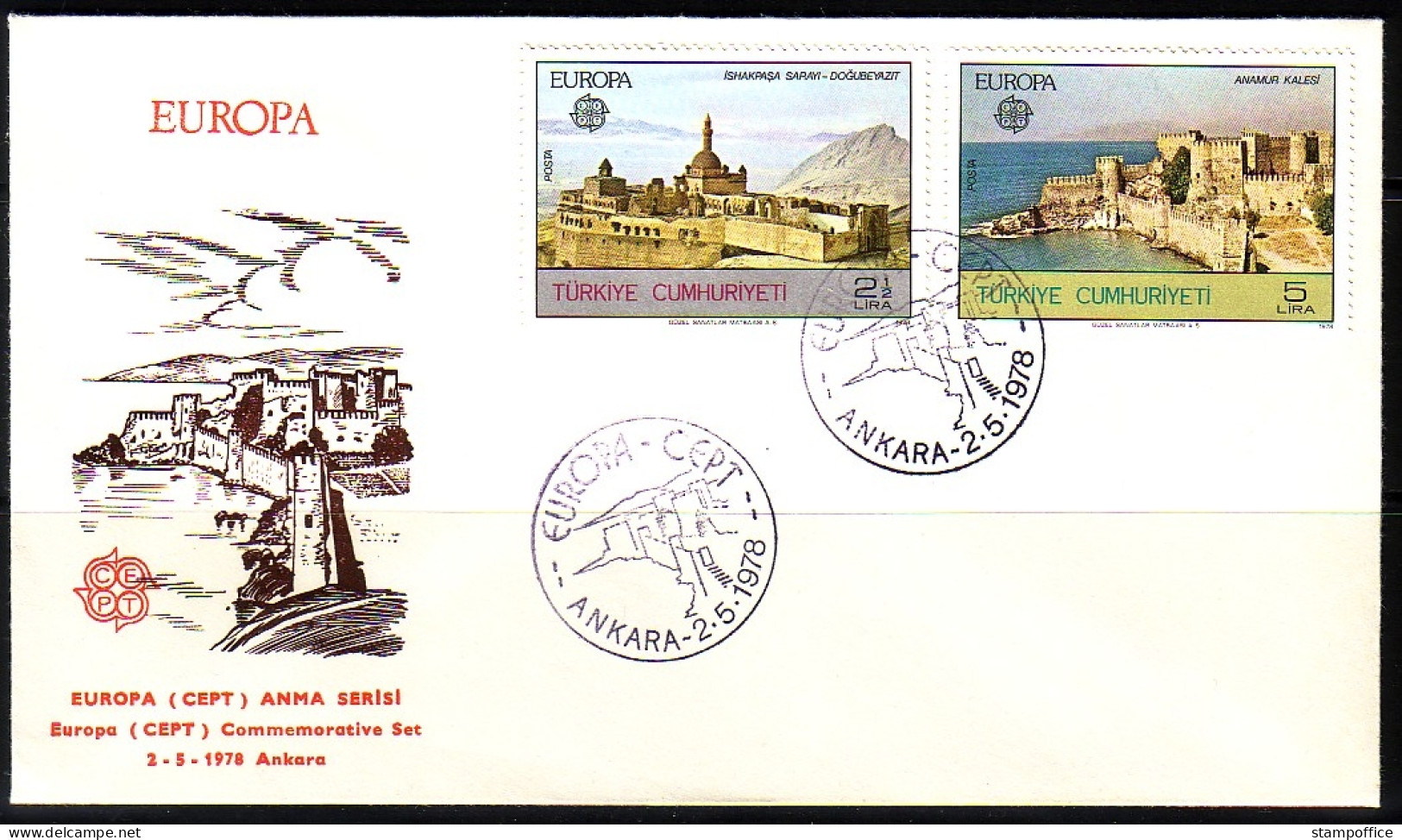 TÜRKEI MI-NR. 2443-2444 FDC EUROPA 1978 BAUDENKMÄLER - 1978