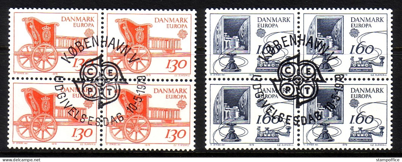 DÄNEMARK MI-NR. 686-687 GESTEMPELT(USED) 4er BLOCK EUROPA 1979 POSTWESEN POSTKUTSCHE - 1979