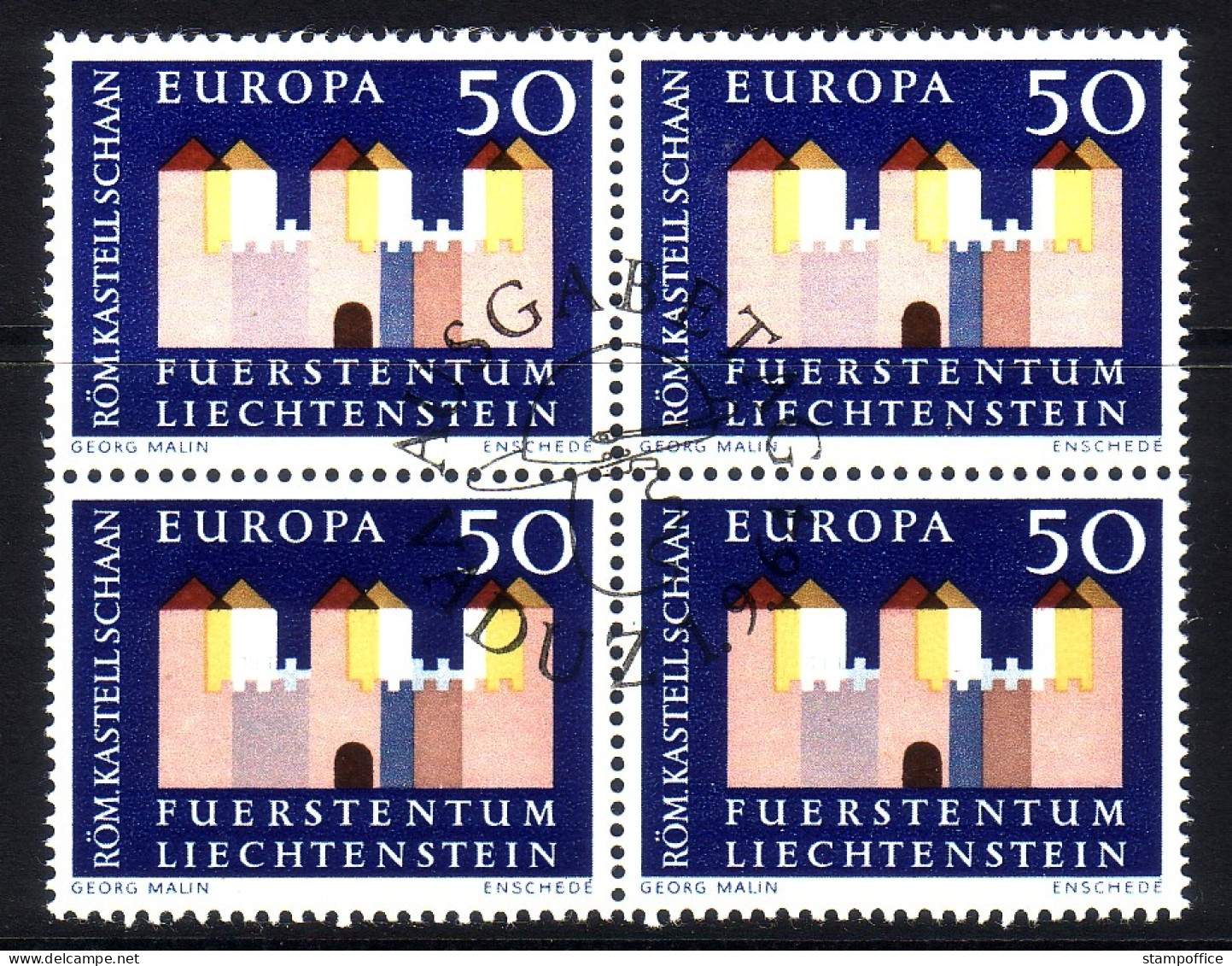 LIECHTENSTEIN MI-NR. 444 GESTEMPELT(USED) 4er BLOCK EUROPA 1964 KASTELL IN SCHAAN - 1964