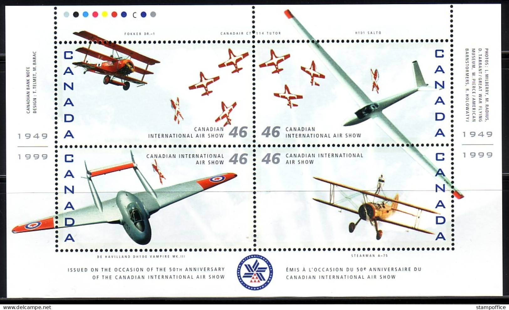 CANADA BLOCK 30 POSTFRISCH(MINT) 50 JAHRE KUNSTFLUGSCHAU 1999 - Blocks & Sheetlets