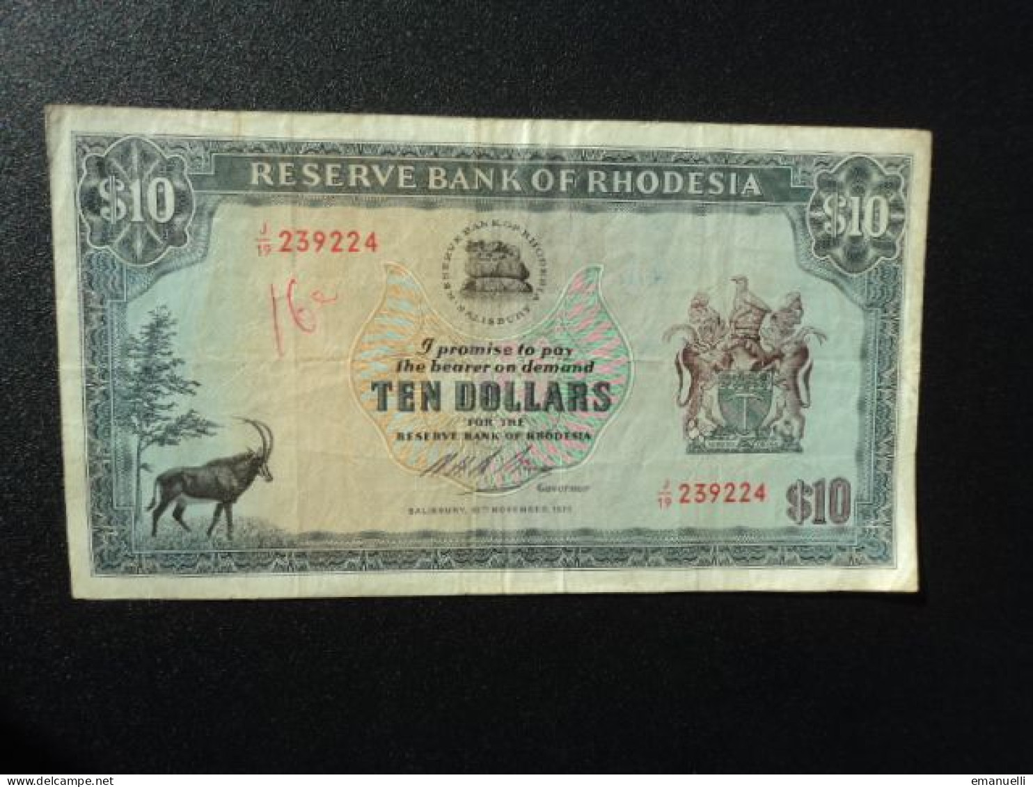 RHODÉSIE : 10 DOLLAR   20.11.1973      P 33e       TTB * - Rhodesia
