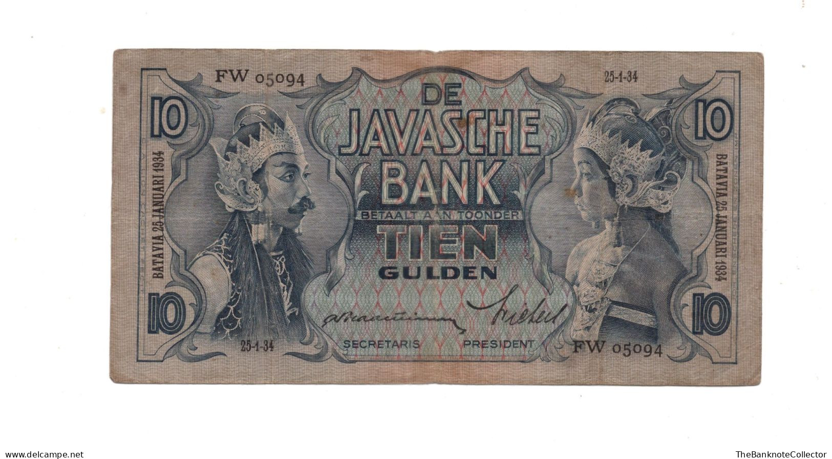 Netherlands Indies 10 Gulden 1935 -1939 P-79 Fine Condition - Indonesië