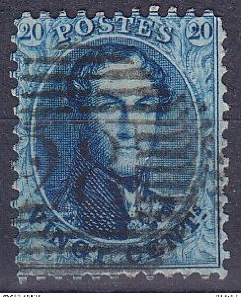 Belgique - N°15 - 20c Bleu Médaillon Dentelé étroit P28 CINEY - 1863-1864 Medaillons (13/16)