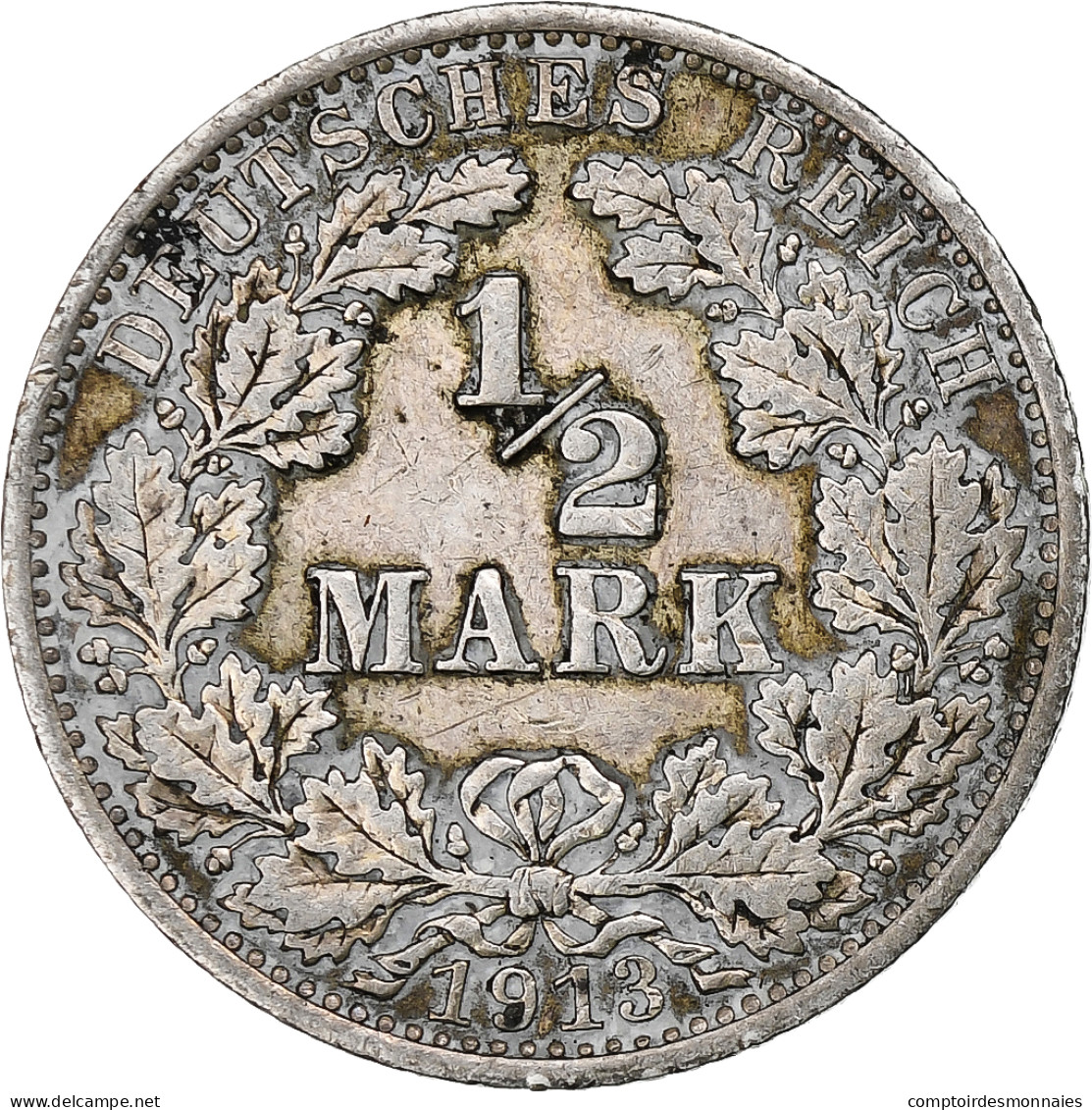 Allemagne, Wilhelm II, 1/2 Mark, 1913, Berlin, Argent, TTB, KM:17 - 1/2 Mark