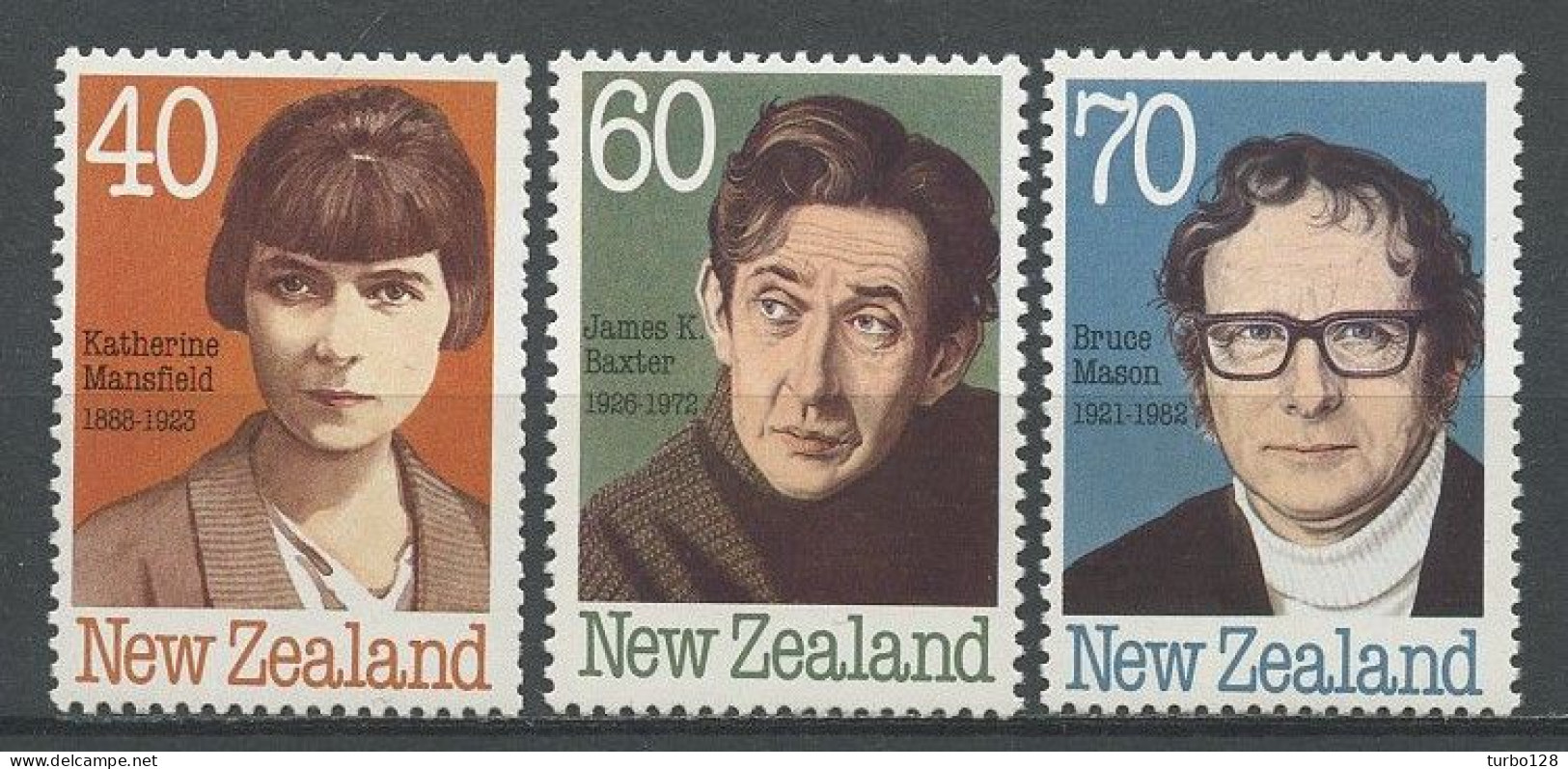 Nlle Zélande 1989 N° 1023/1025 ** Neufs MNH TTB C 3.70 € Ecrivains Writers Mansfield Baxter Mason - Neufs