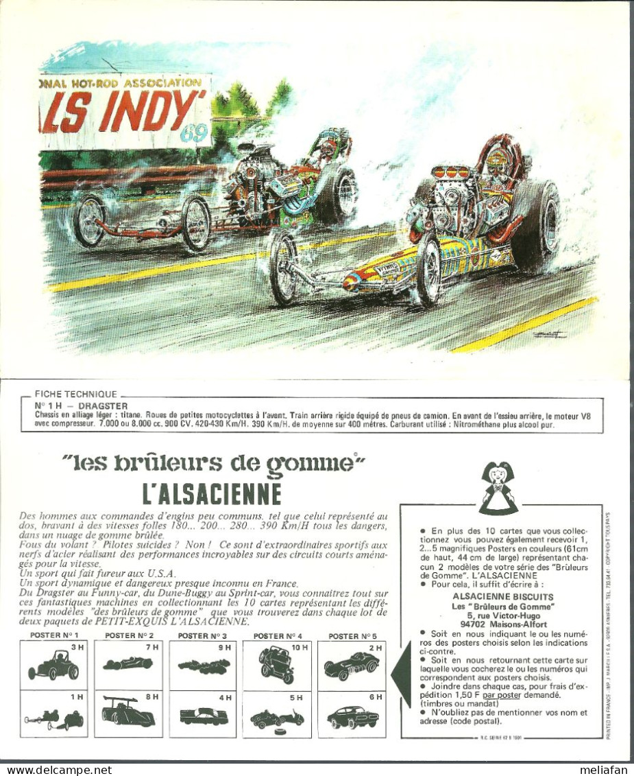 GF099 - GRANDE CARTE (19 X 11.5) BISCUITERIE ALSACIENNE - LES BRULEURS DE GOMME - DRAGSTERS - Trading Cards