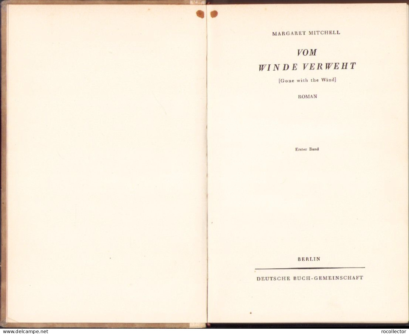 Vom Winde Verweht Von Margaret Mitchell, 1 Und 2 Band, 1937 C6637 - Alte Bücher