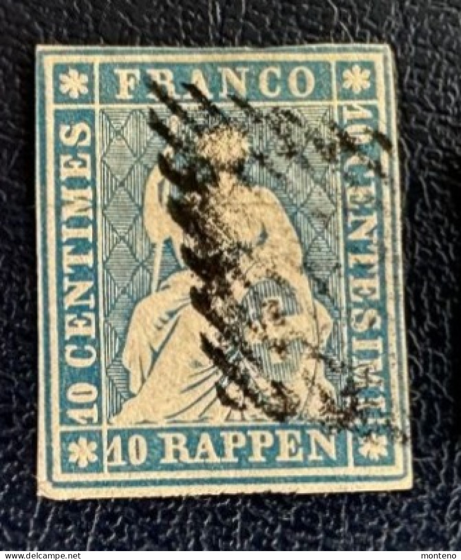 Suisse 1854/62  Helvetia Non Dentelé  Y Et T 27b   Papier Moyen    Zu 23A - Oblitérés