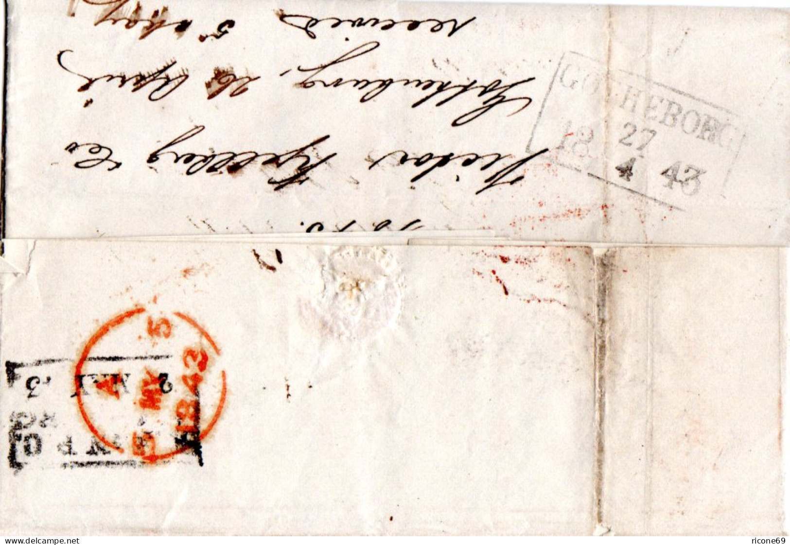 Schweden 1843, R3 GÖTHEBORG Rücks, Auf Brief M. Diversen Stempeln N. GB - Covers & Documents