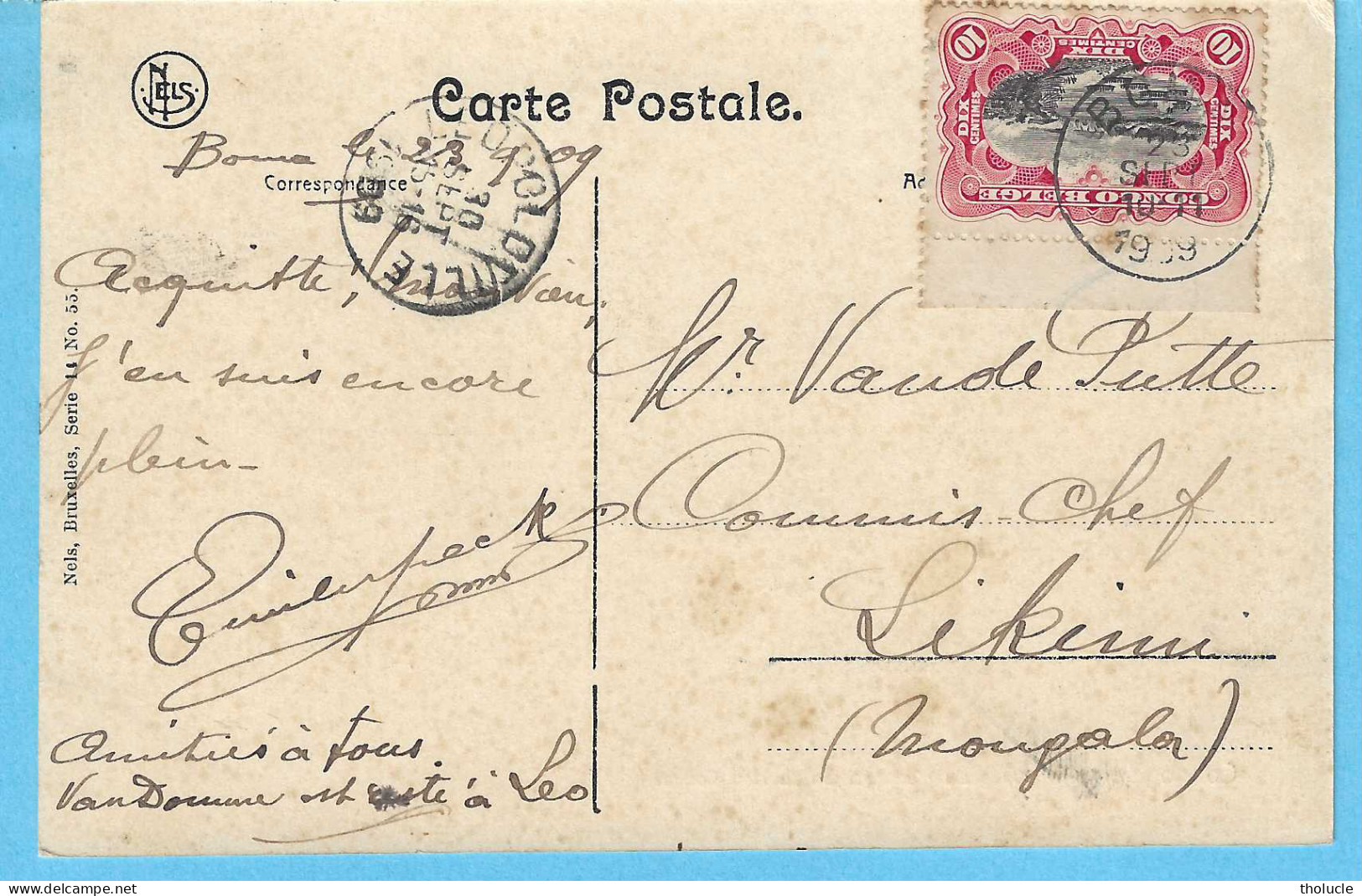 Timbre Type Mols-Congo Belge Unilingue-1909 10c Carmin-N°51-Cachet "Boma-1909"-Magasin D'une Station Du Haut-Congo - Covers & Documents