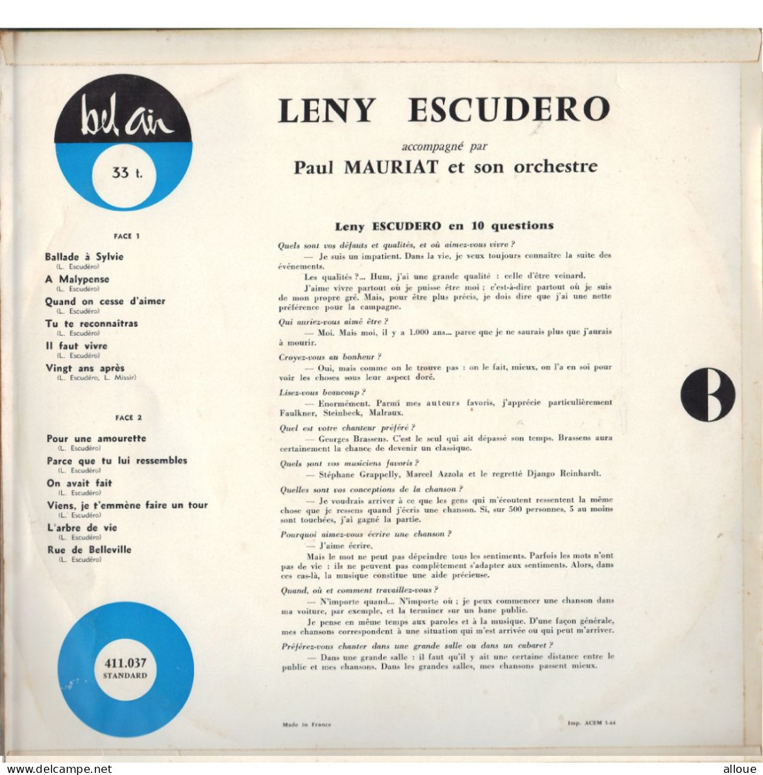 LENY ESCUDERO -  FR LP  - BALLADE A SYLVIE - Other - French Music