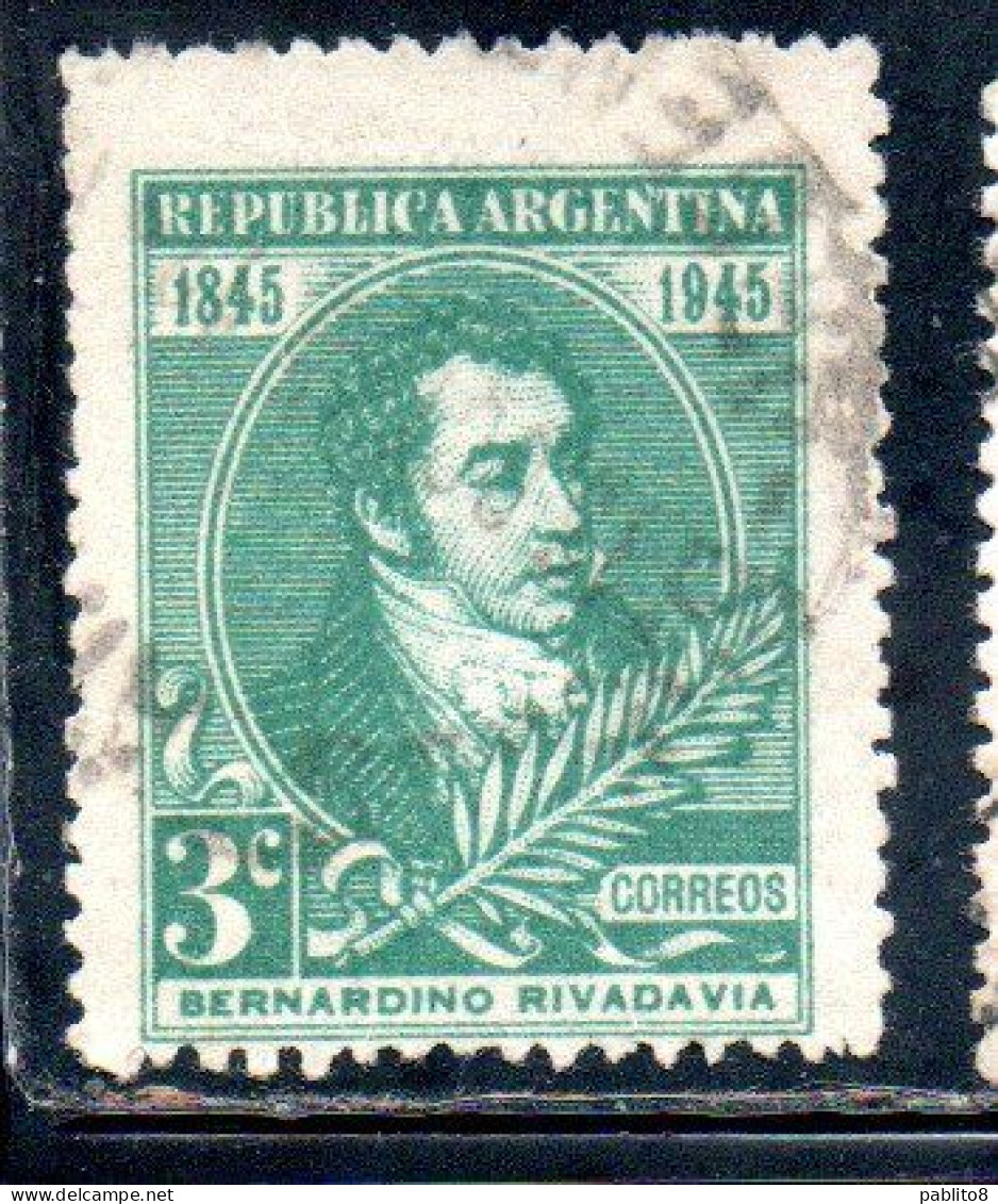 ARGENTINA 1945 BERNARDINO RIVADAVIA 3c USED USADO OBLITERE' - Gebruikt
