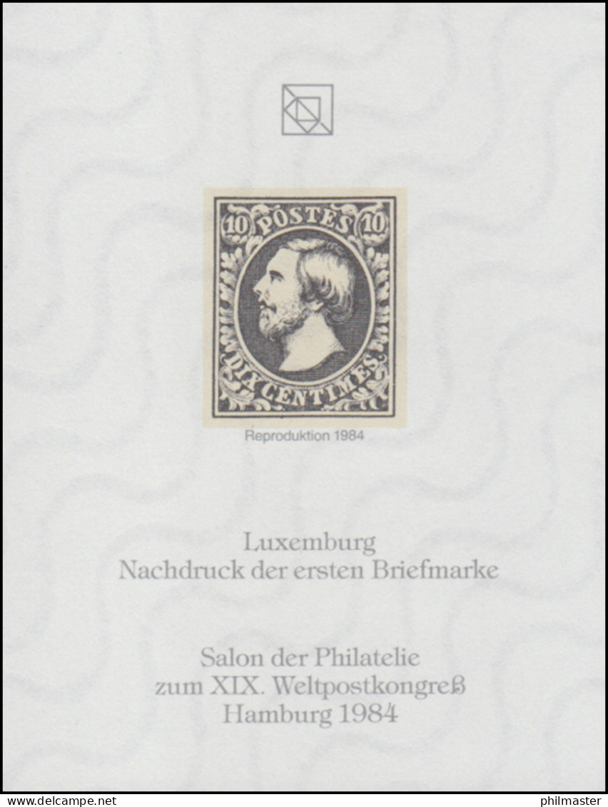 Sonderdruck Luxemburg Nr. 1 Neudruck Salon Hamburg 1984 FAKSIMILE - Privados & Locales