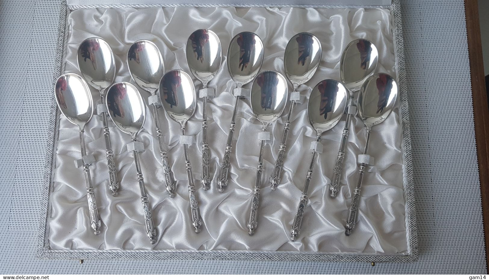 12 Cuillères à Glace En Métal Argenté SFAM - Modèle Russe - écrin D'origine - Silverware