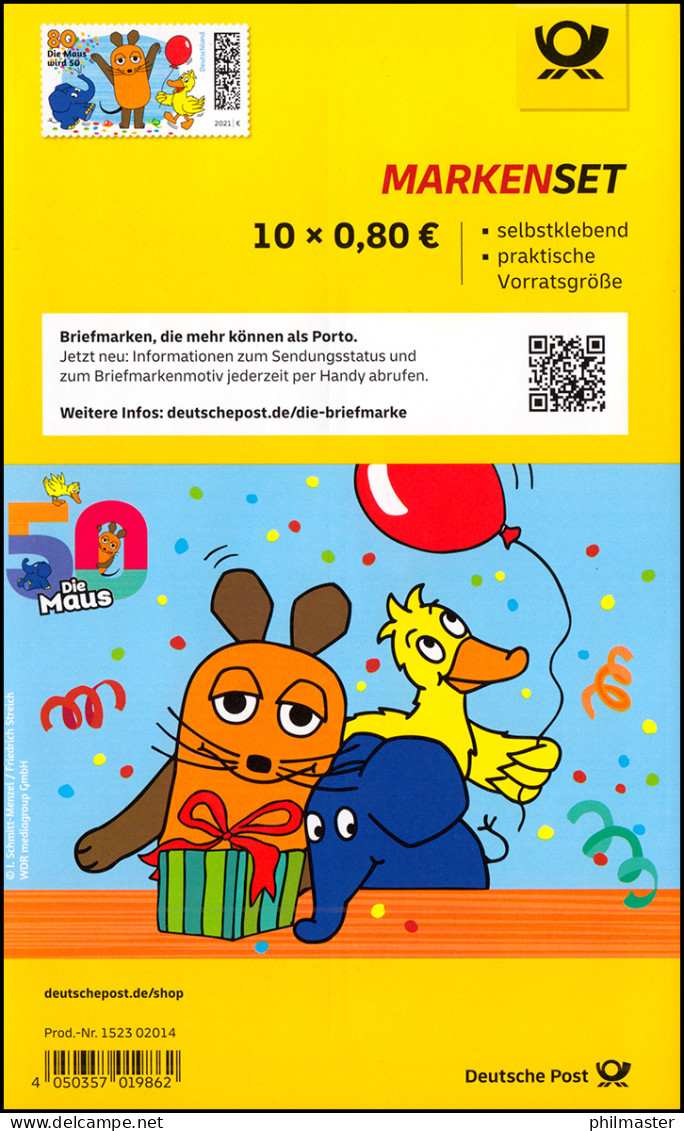 FB 105II Die Sendung Mit Der Maus, Folienblatt 10x 3597II, Gerasterte Zunge ** - 2011-2020