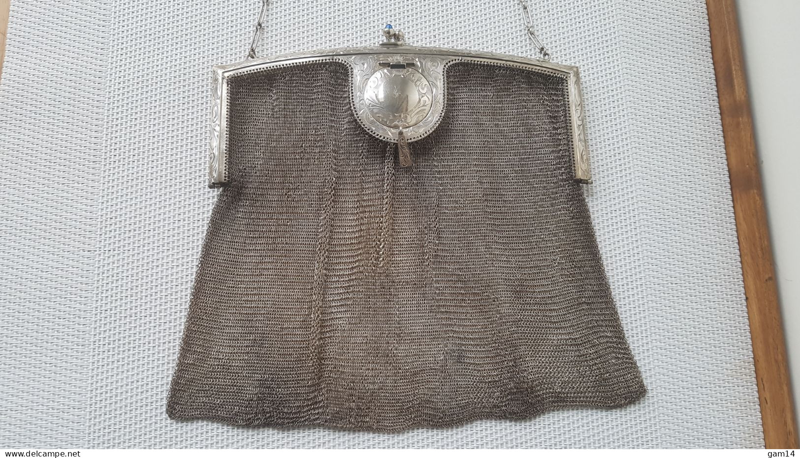 Sac Aumonière En ARGENT étranger. Superbe Monture. Fermoirs Avec Perles Bleues - Silverware