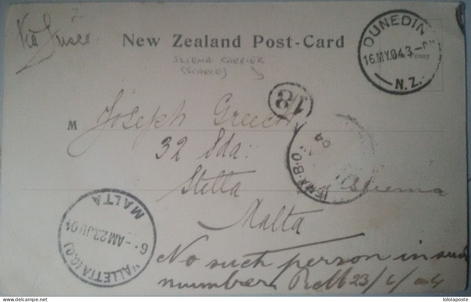 NOUVELLE ZELANDE - Belle Carte Précurseur Du 16/05/1904 D'une Maori (Sadness) Pour Malte Le 23/06 - 2 Photos - Cartas & Documentos