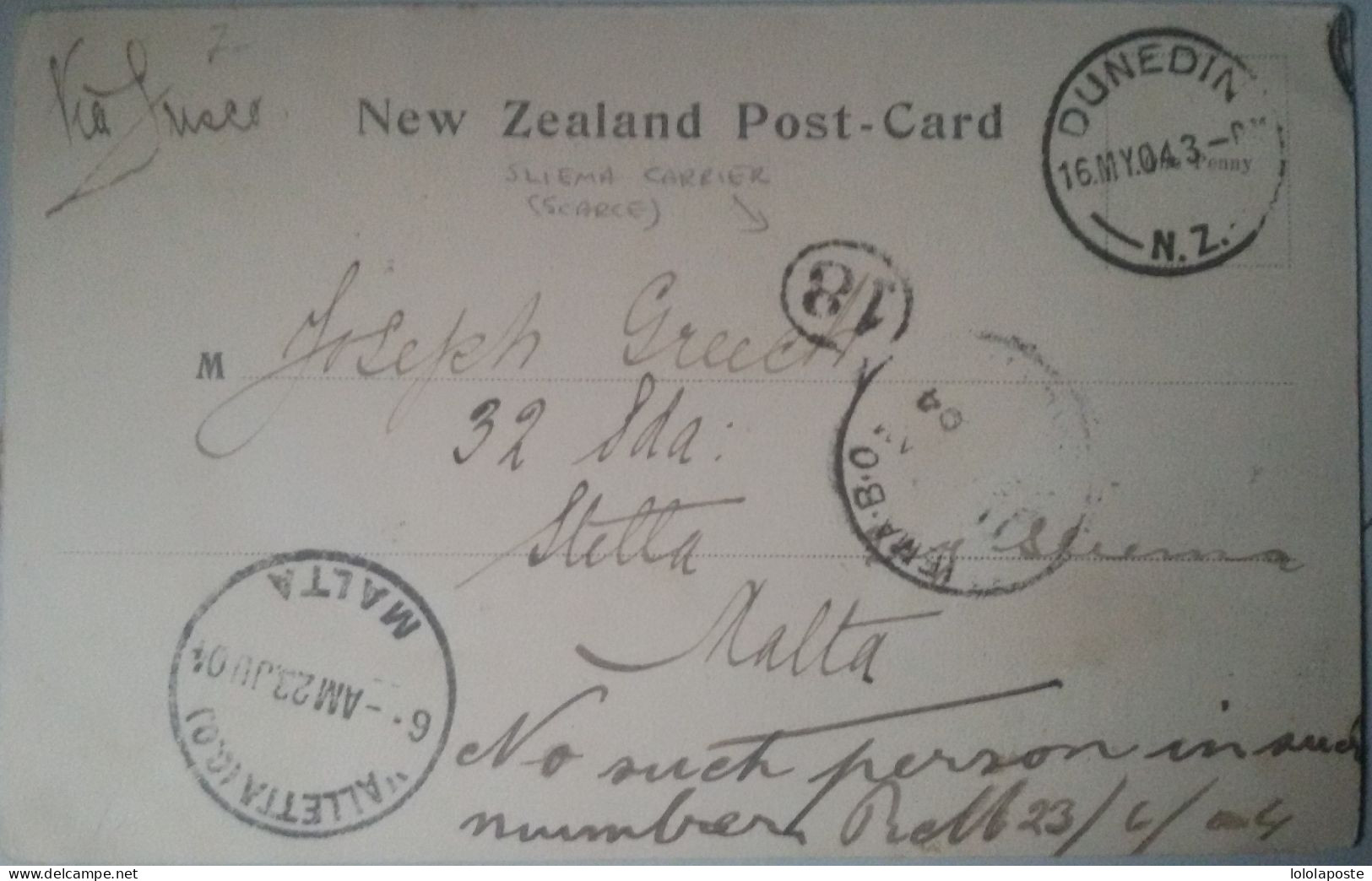 NOUVELLE ZELANDE - Belle Carte Précurseur Du 16/05/1904 D'une Maori (Sadness) Pour Malte Le 23/06 - 2 Photos - Briefe U. Dokumente