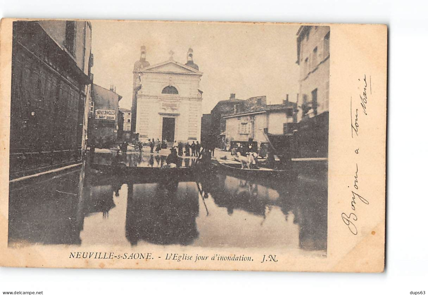 NEUVILLE SUR SAONE - L'Eglise Jour D'inondation - Très Bon état - Neuville Sur Saone