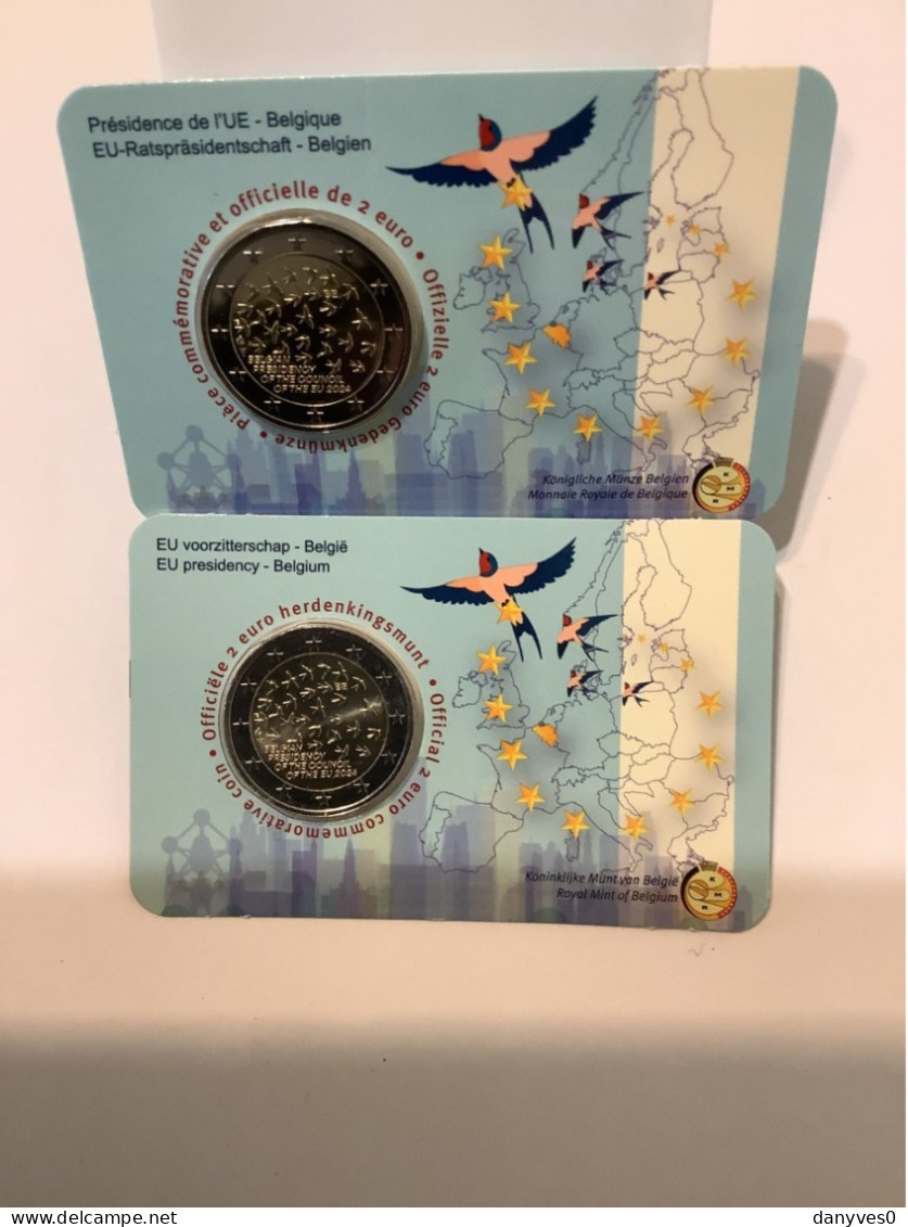 Les 2 Pièces Commémoratives 2 Euro Belgique 2024 Coincard  "  Présidence De L' Union Universelle    " - Belgio