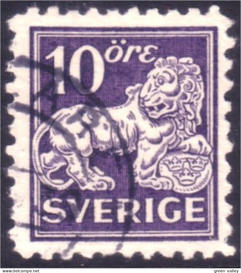 840 Sweden 1920 Heraldic Lion 10o Violet (SWE-384) - Oblitérés
