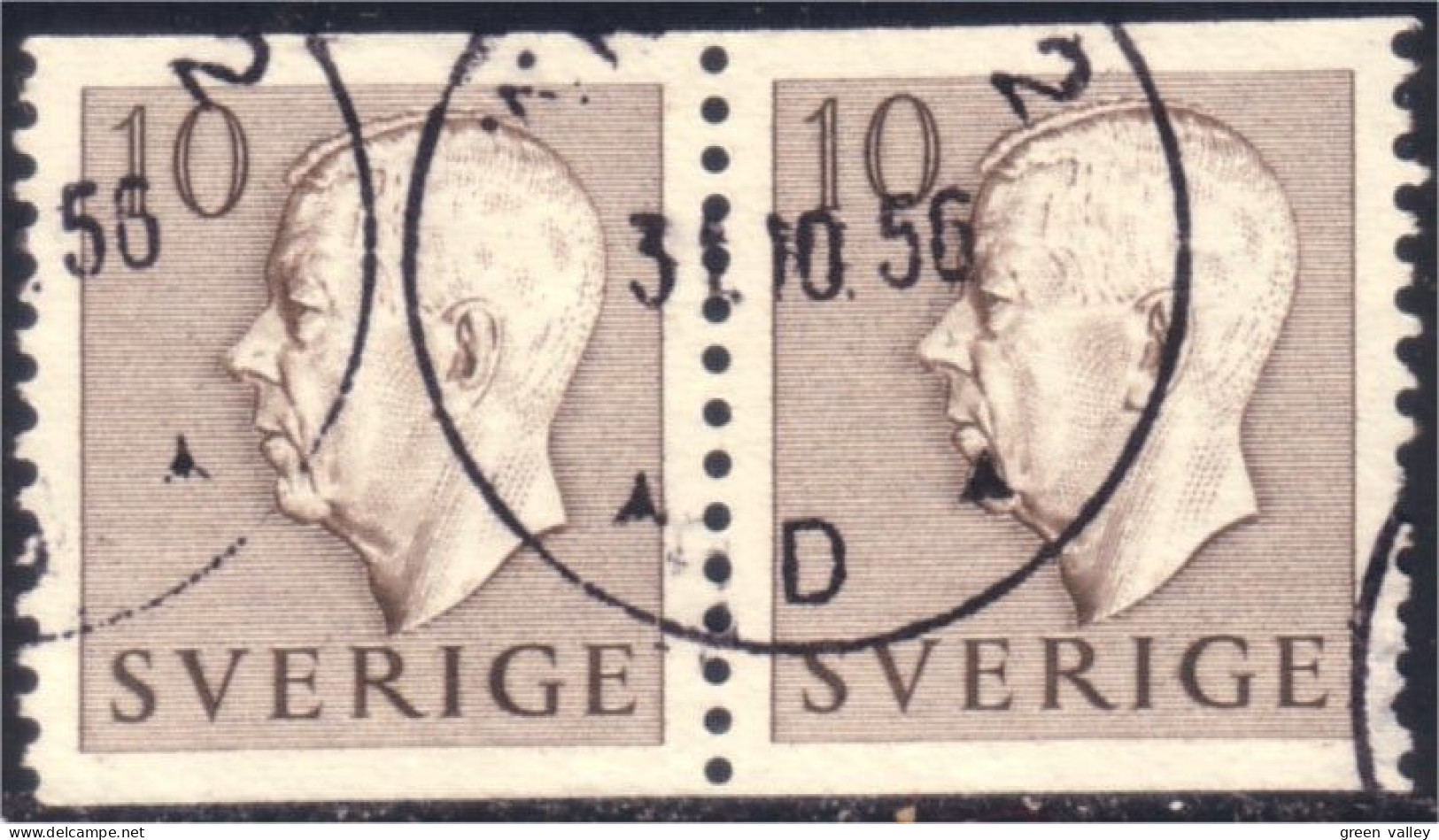 840 Sweden 1953 Gustav VI Adolph 10o Brun Brown Paire (SWE-360) - Used Stamps