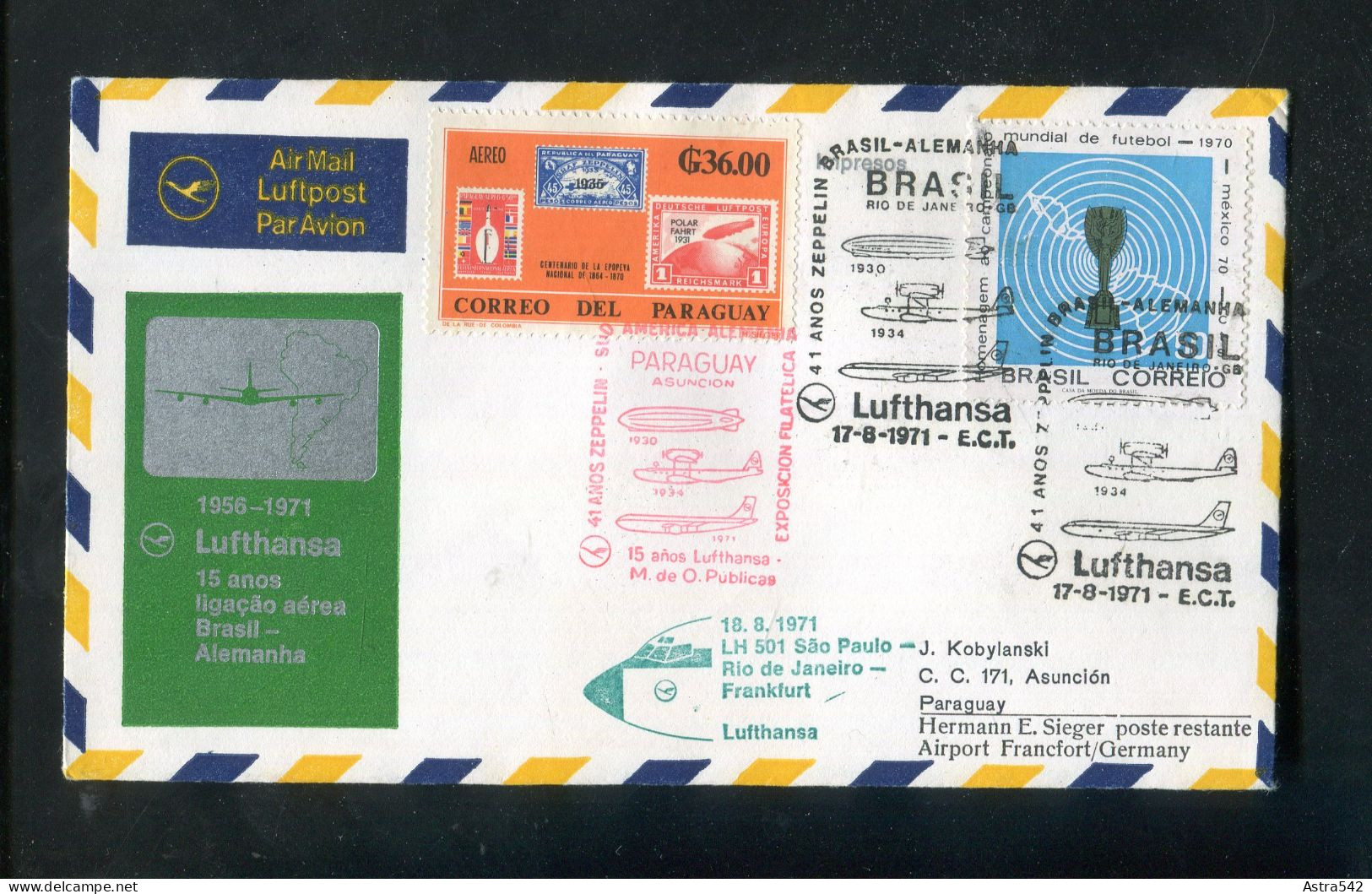 "LUFTHANSA-JUBILAEUMSFLUGBRIEF" 1971, Ex Brasilien/Paraguay (A0171) - Andere (Lucht)