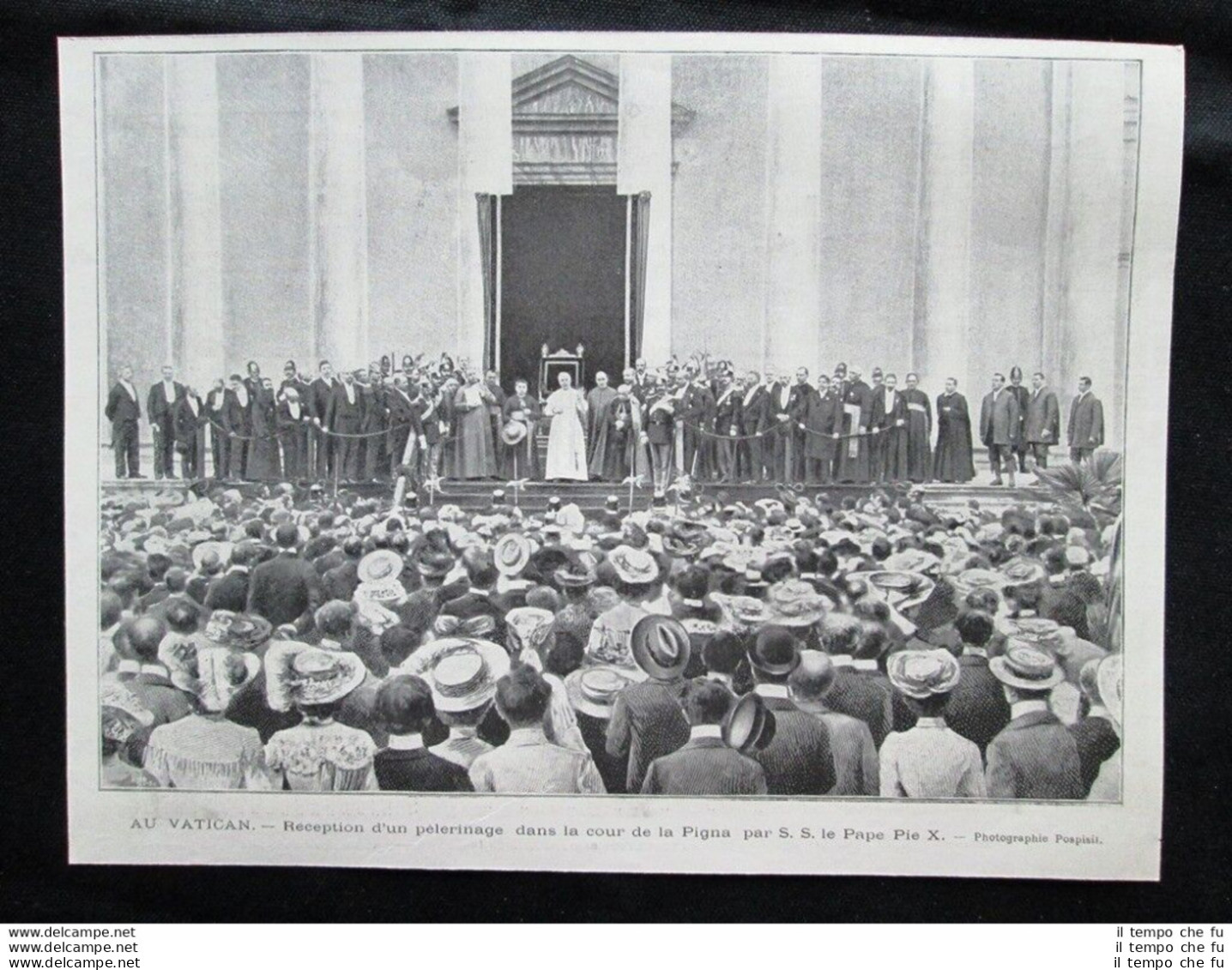 Vaticano: Papa Pio X, Pellegrinaggio Nel Cortile Della Pigna Stampa Del 1903 - Autres & Non Classés