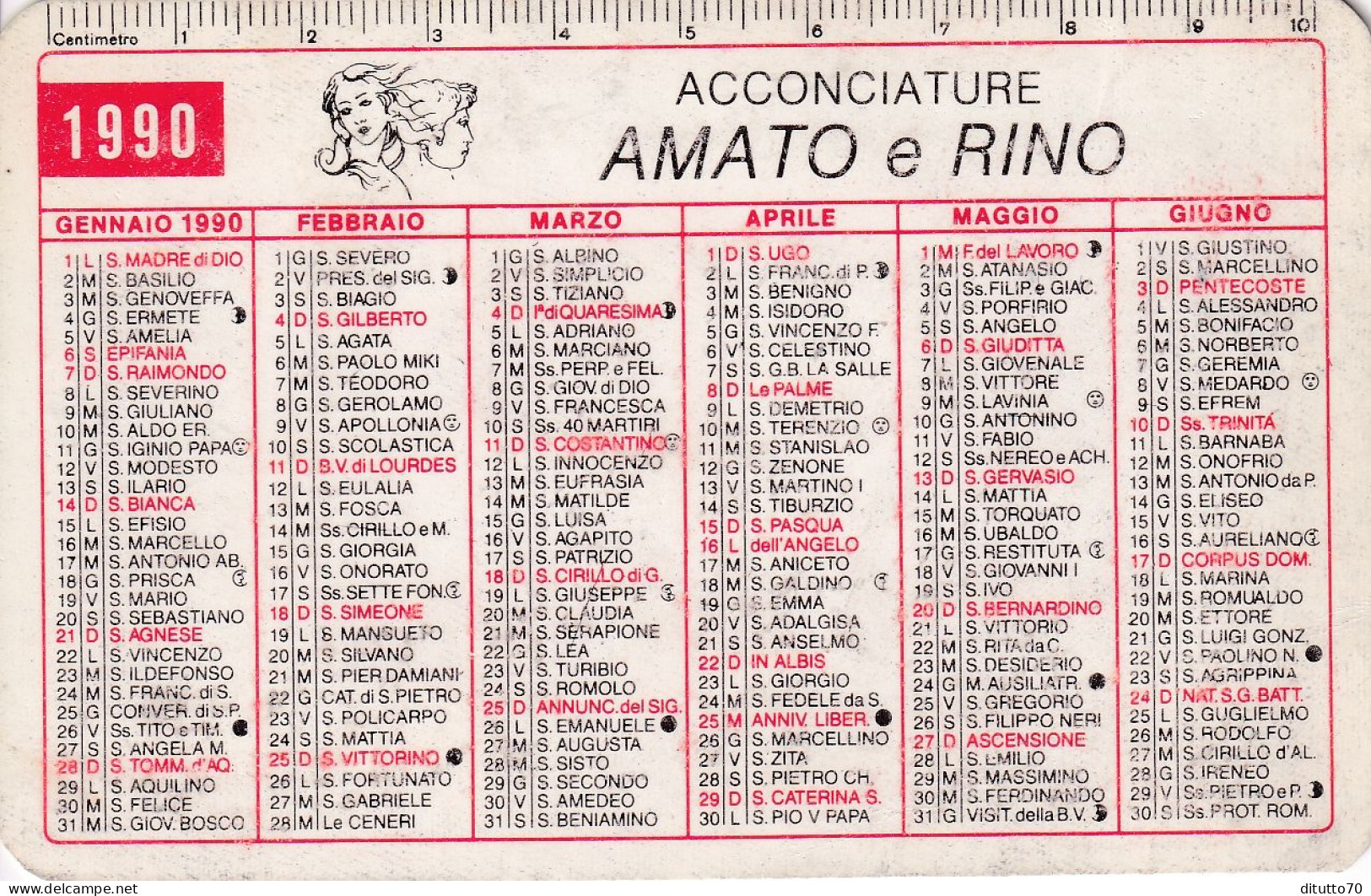 Calendarietto - Acconciature - Amato E Rino - Argenta - Ferrara - Anno 1990 - Klein Formaat: 1981-90
