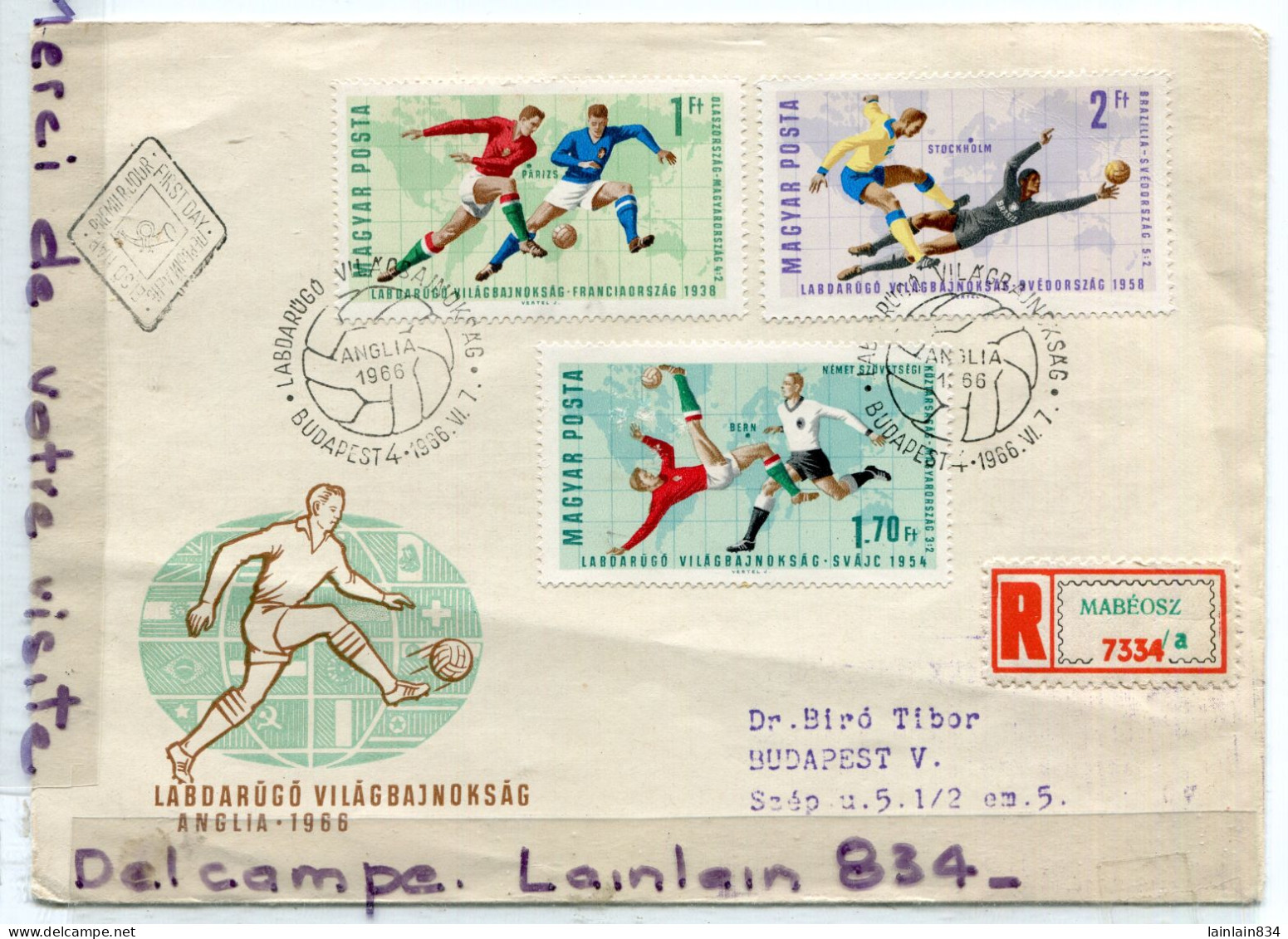 - Cover Recommandé - 3 Stamps, Magyar - Pour Budapest, Anglia, 1966, Football, TBE. Recommandé, Scans. - Covers & Documents