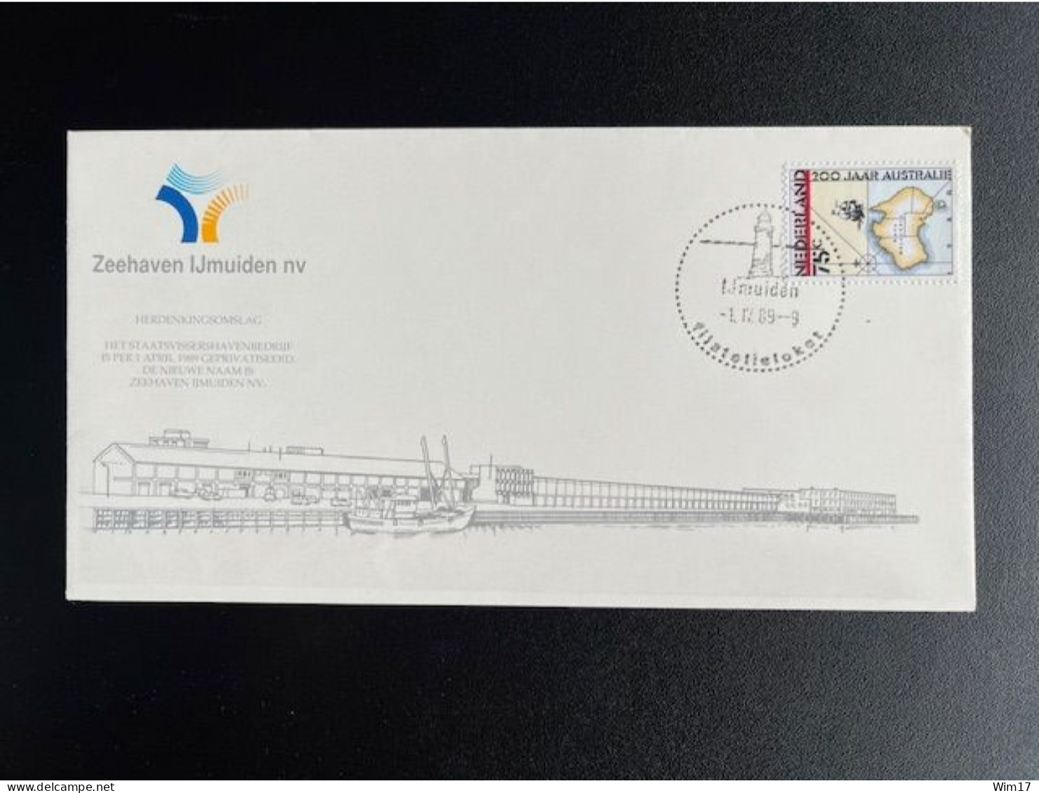 NETHERLANDS 1989 SPECIAL COVER PRIVATISATION OF IJMUIDEN HARBOR 01-04-1989 NEDERLAND FILATELIELOKETSTEMPEL - Lettres & Documents