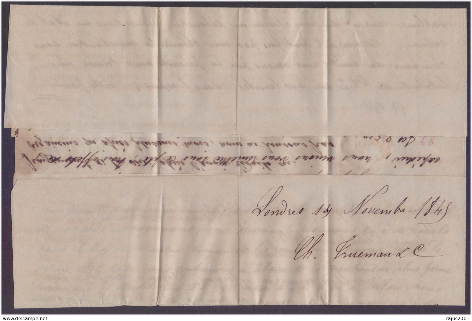 STAMP LESS, STAMPLESS Red Postmark 14th November 1845 Folded Cover - ...-1840 Precursori