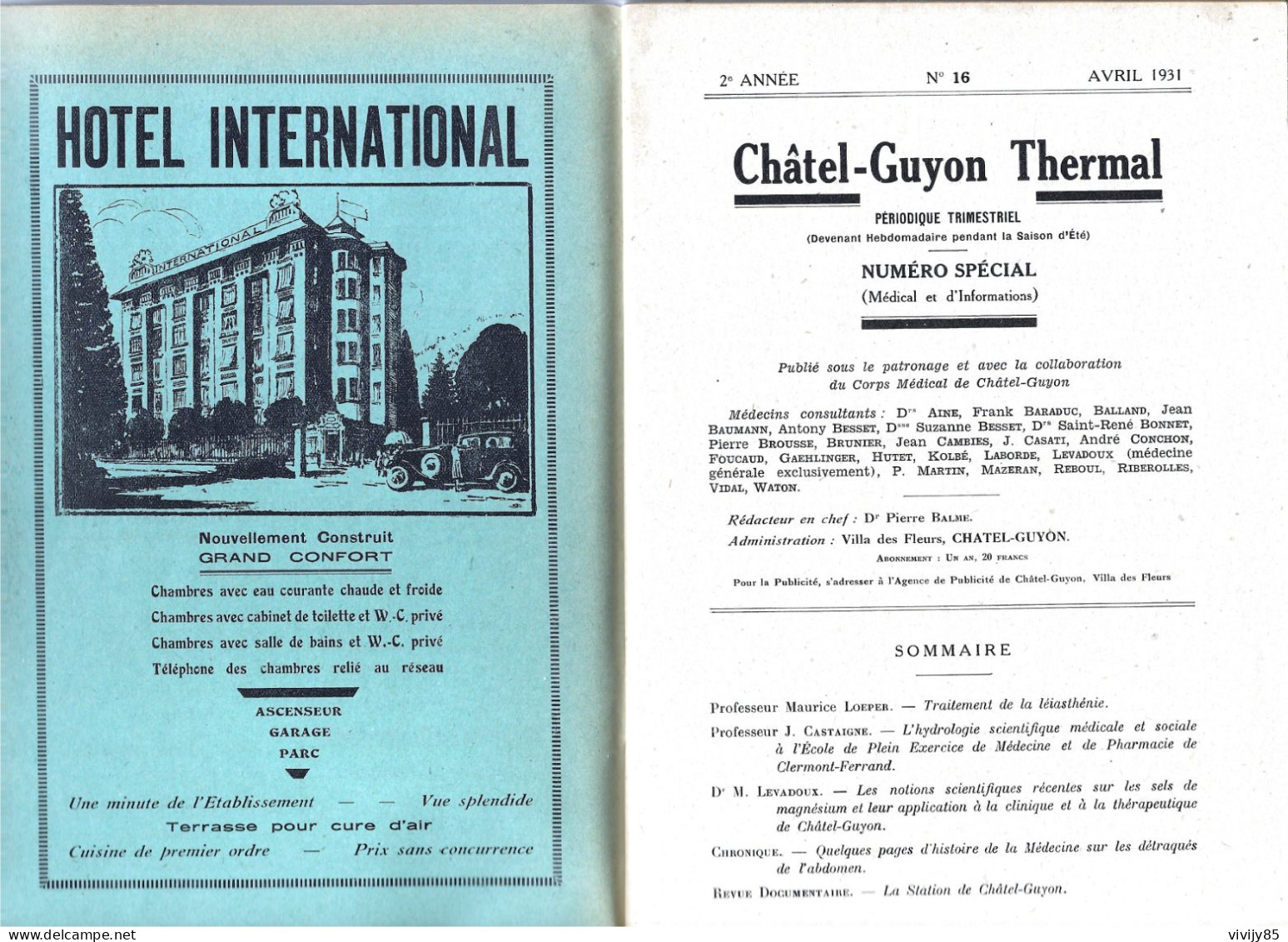 63 - Périodique N° Spécial " CHATEL GUYON THERMAL " - 1931