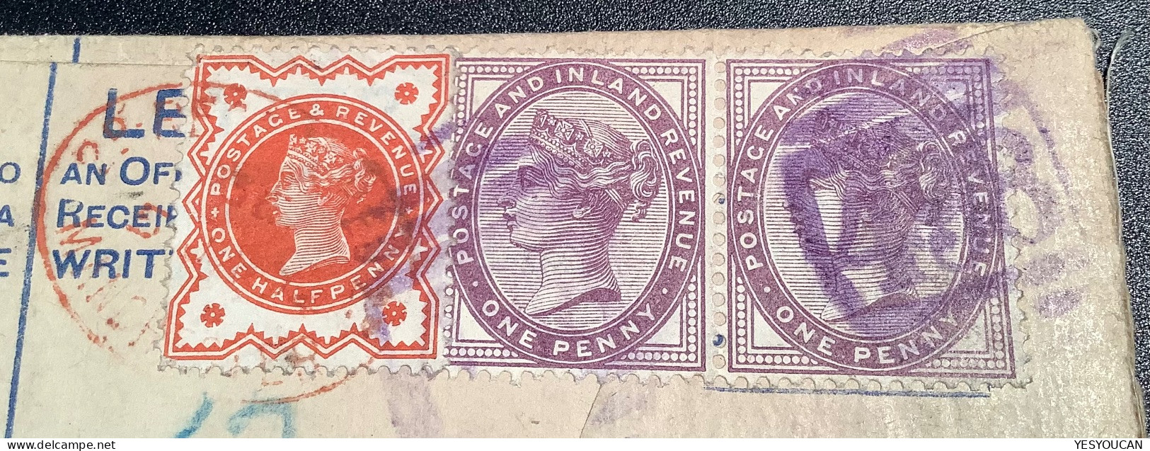 MANCHESTER VIOLET ! PMK 1894>BERLIN Cover ! GB Queen Victoria Jubilee+penny Lilac Postal Stationery Registered Letter - Cartas & Documentos