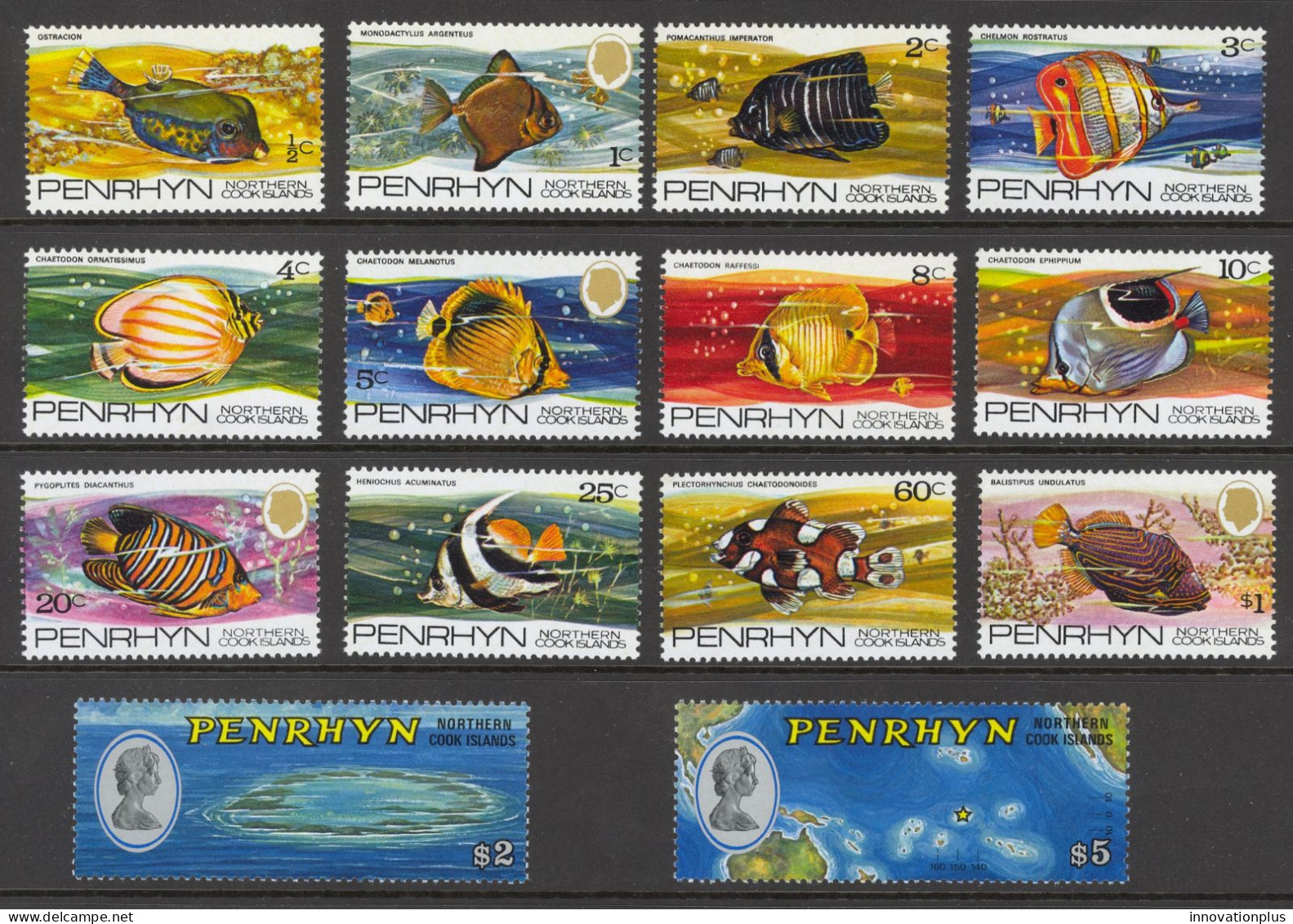 Penrhyn Island Sc# 50-63 MNH 1974-1975 Various Fish, View Of Penrhyn - Penrhyn